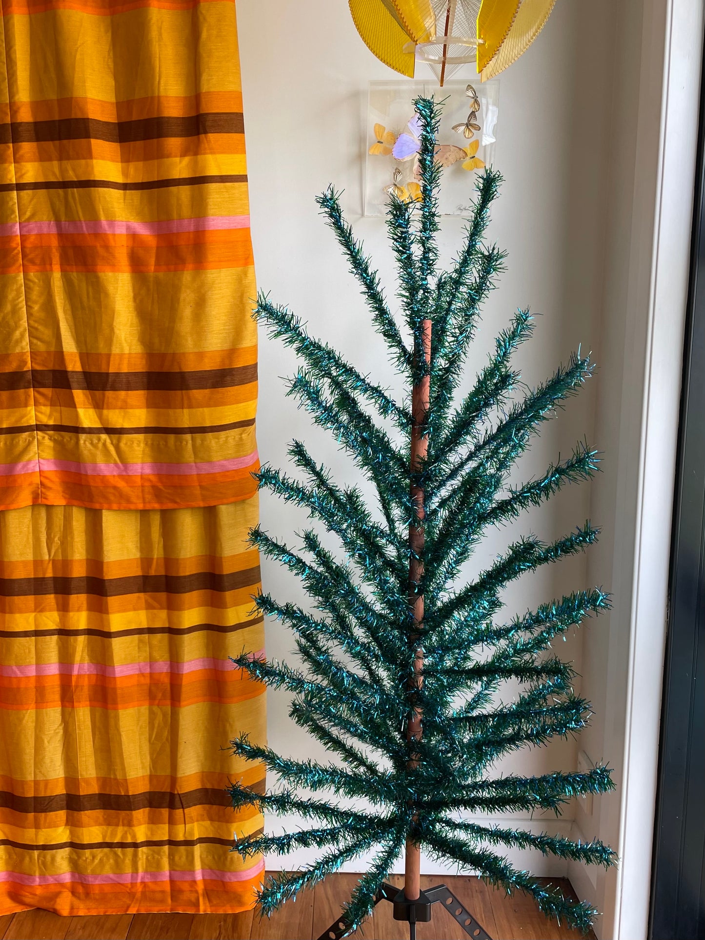 Bourbon Street - Retro blue and green faux Christmas tree - midcentury modern sparkly Xmas tree