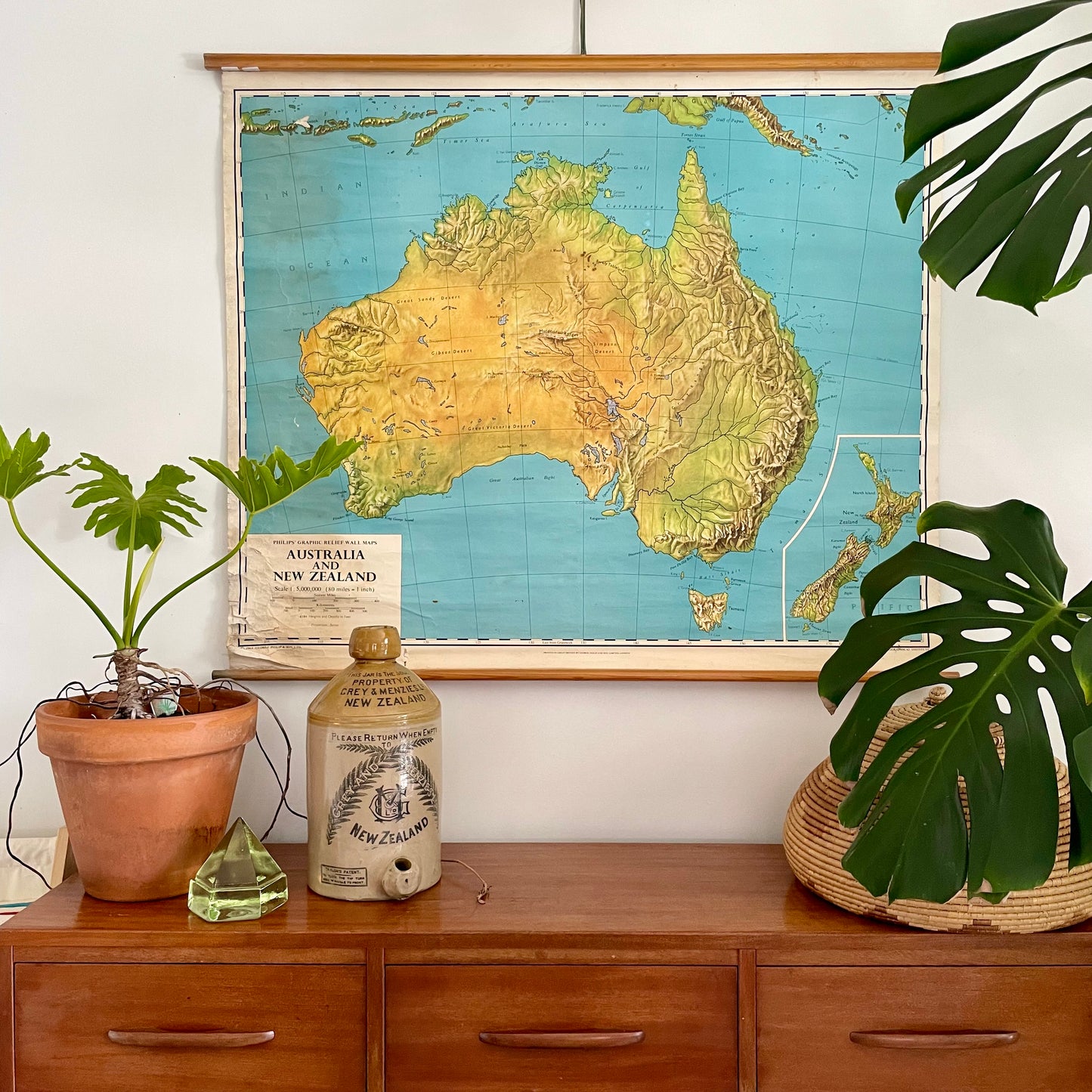 Authentic 1964 vintage map of Australia and New Zealand - large canvas pull down chart