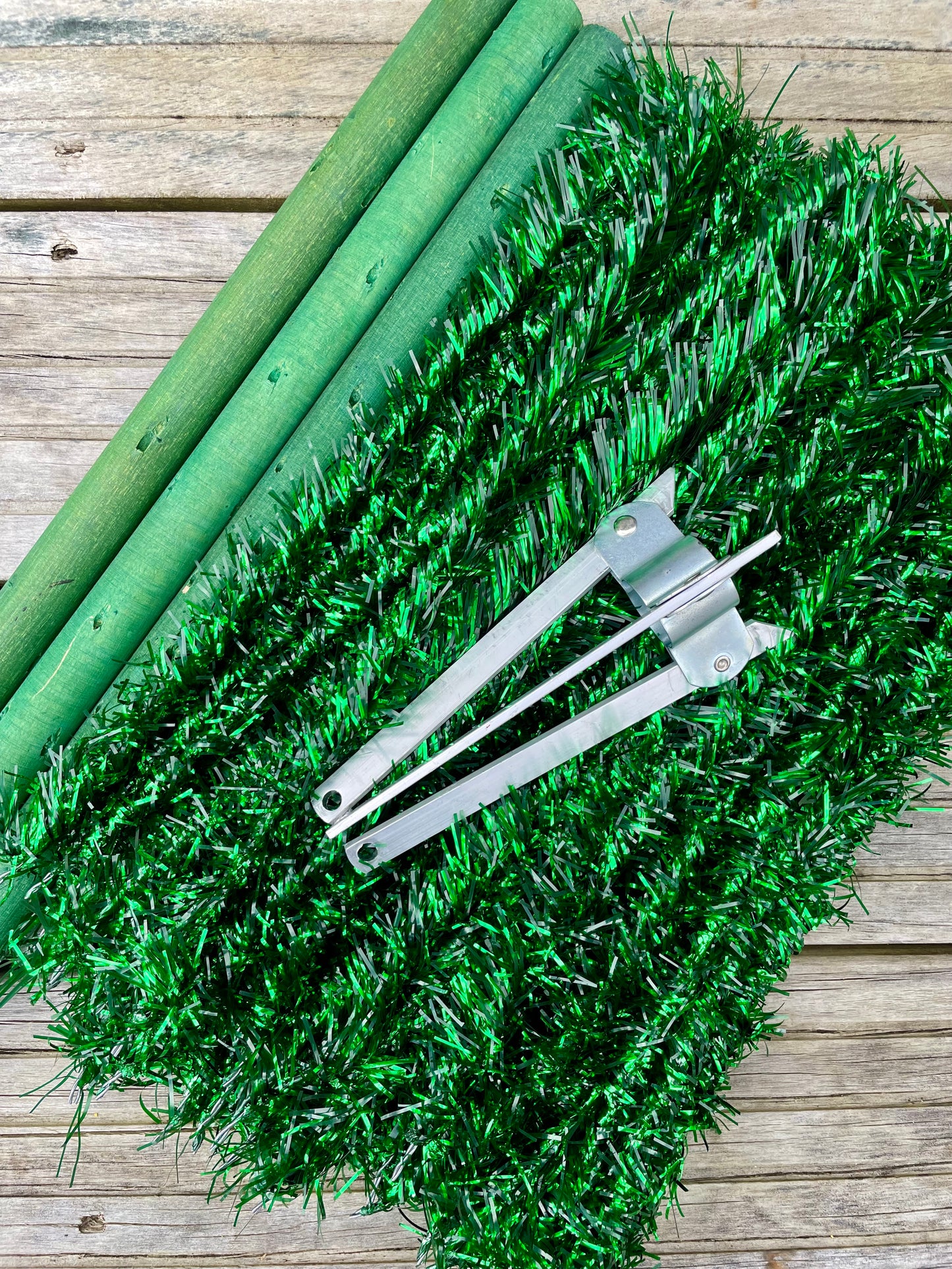 Shiny green vintage Christmas tree - 6 foot midcentury modern aluminum Xmas tree