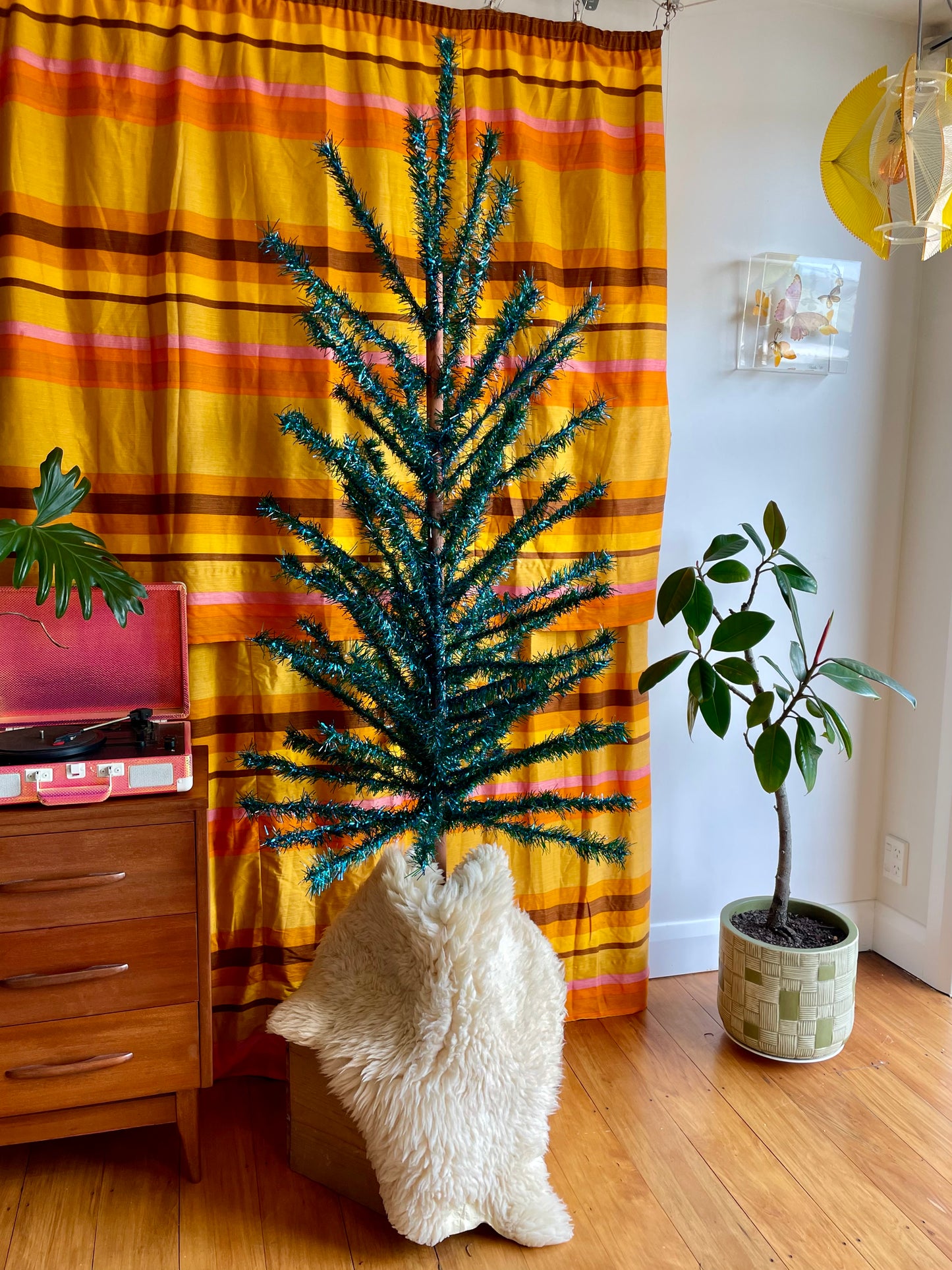 Bourbon Street - Retro blue and green faux Christmas tree - midcentury modern sparkly Xmas tree