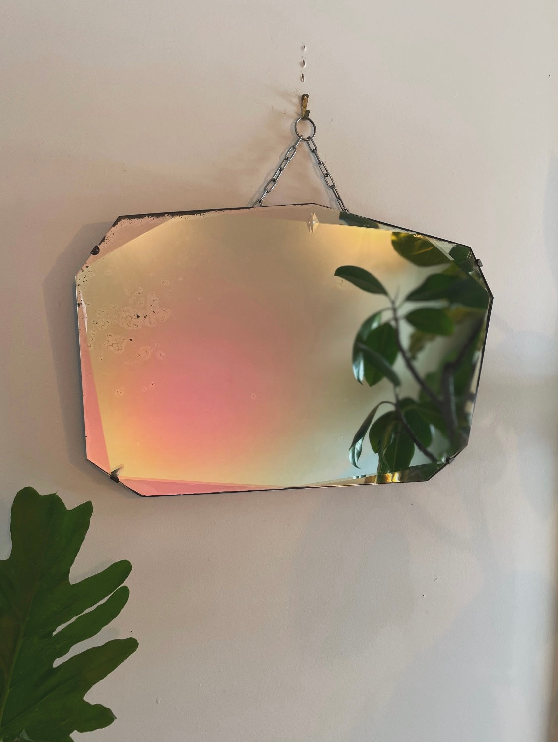 Antique beveled mirror - frameless Art deco mirror