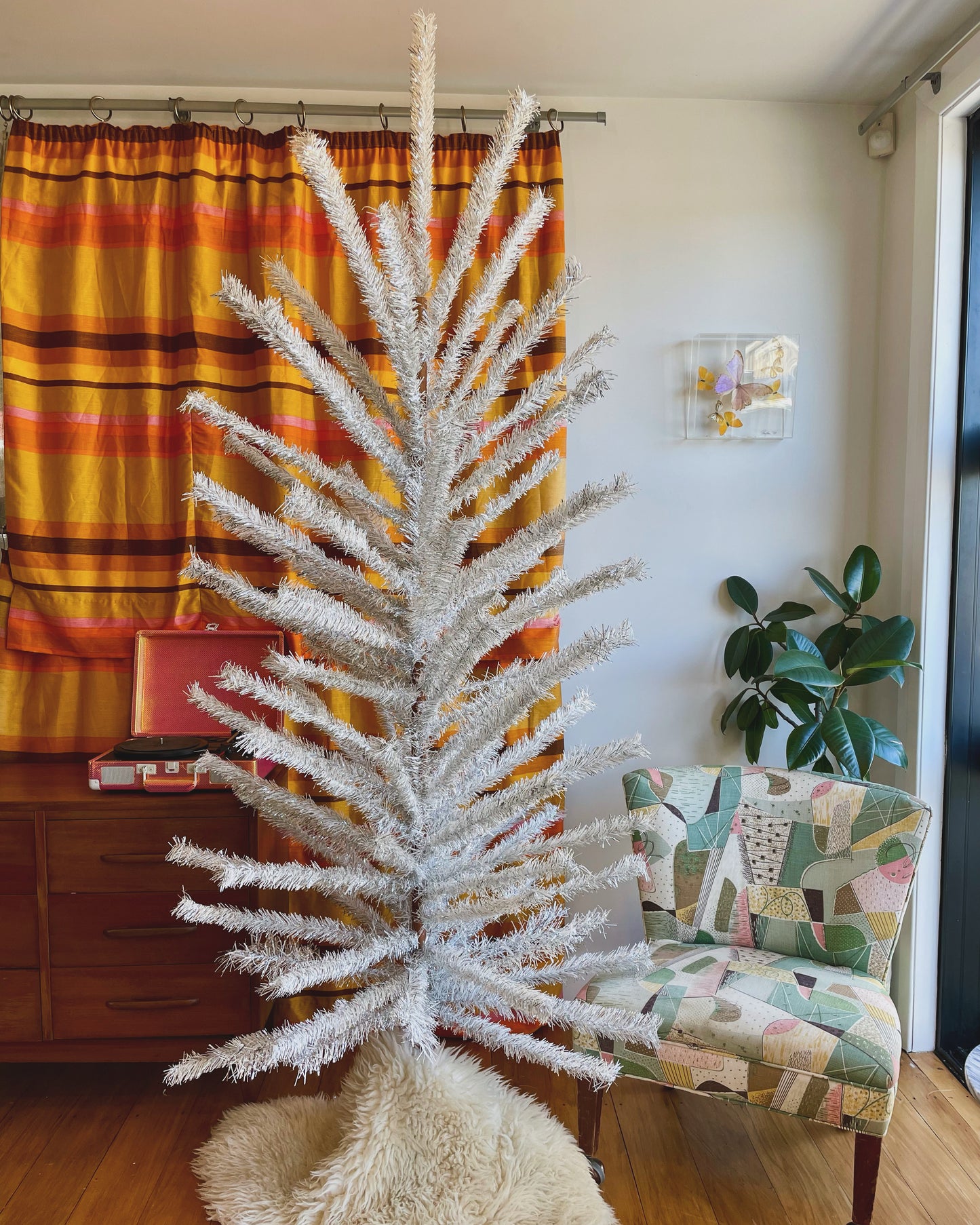 Fairy light tree - 7 foot Vintage silver & white sparkly Christmas tree - midcentury modern aluminum xmas tree