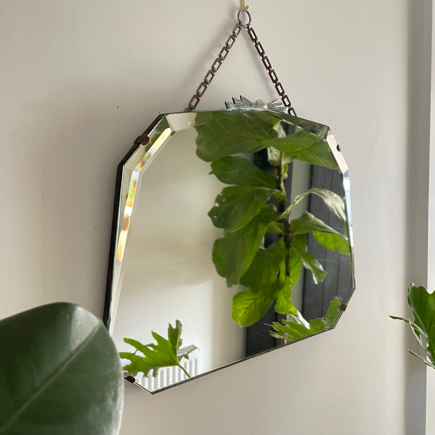 1930s Art Deco mirror with decorative metal topper