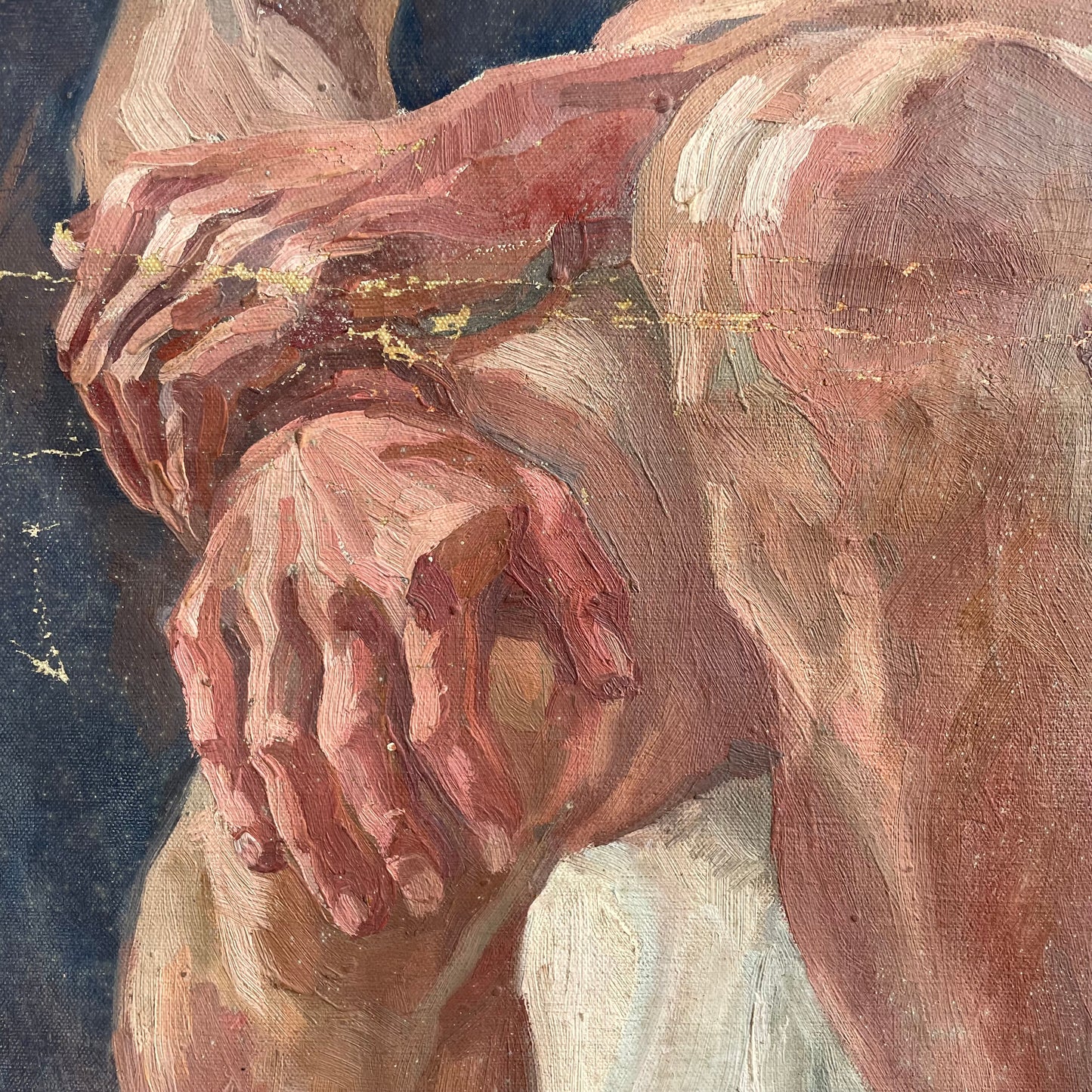 Reflections - extra large vintage male nude original oil artwork - two sided