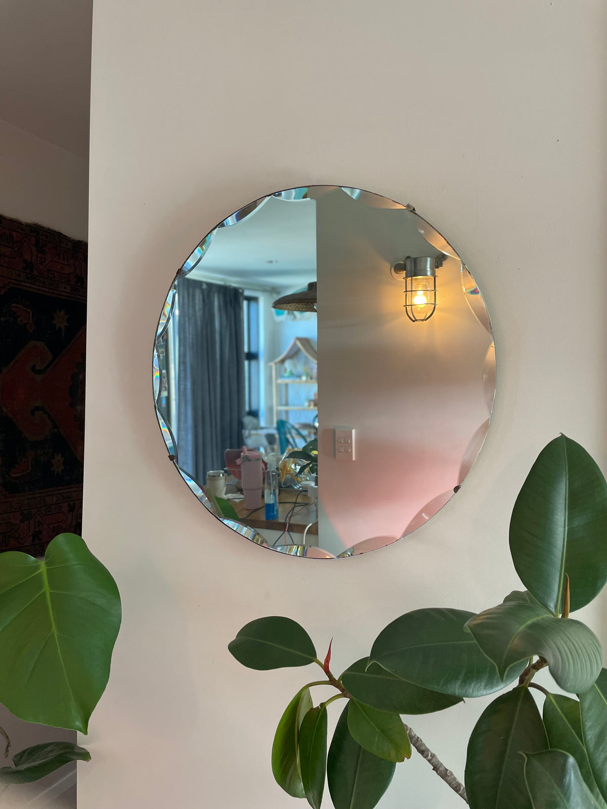 Large round frameless beveled mirror - art deco circle mirror