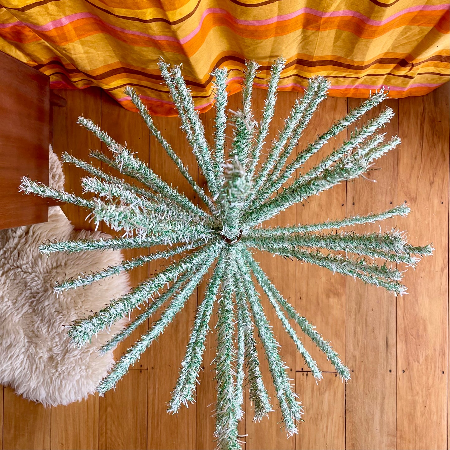 Pistachio Ice Cream - 4 foot Vintage white and green Christmas tree - midcentury modern tinsel xmas tree