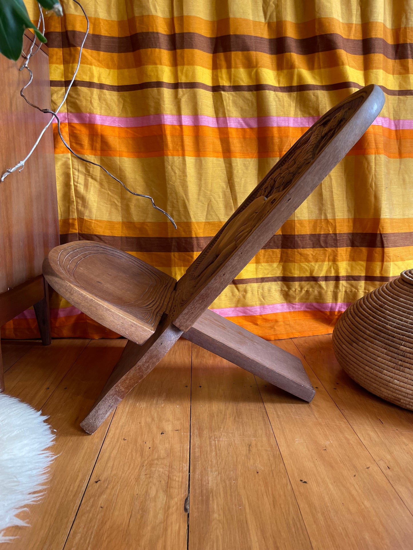 Vintage miniature wooden chair from Africa - traditional hand-carved birthing chair