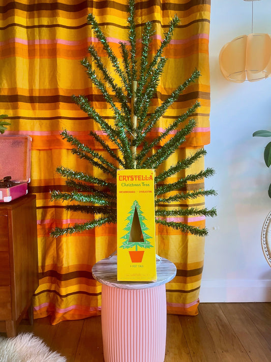 Authentic MCM vintage Christmas tree with original box / vintage artificial green tinsel tree