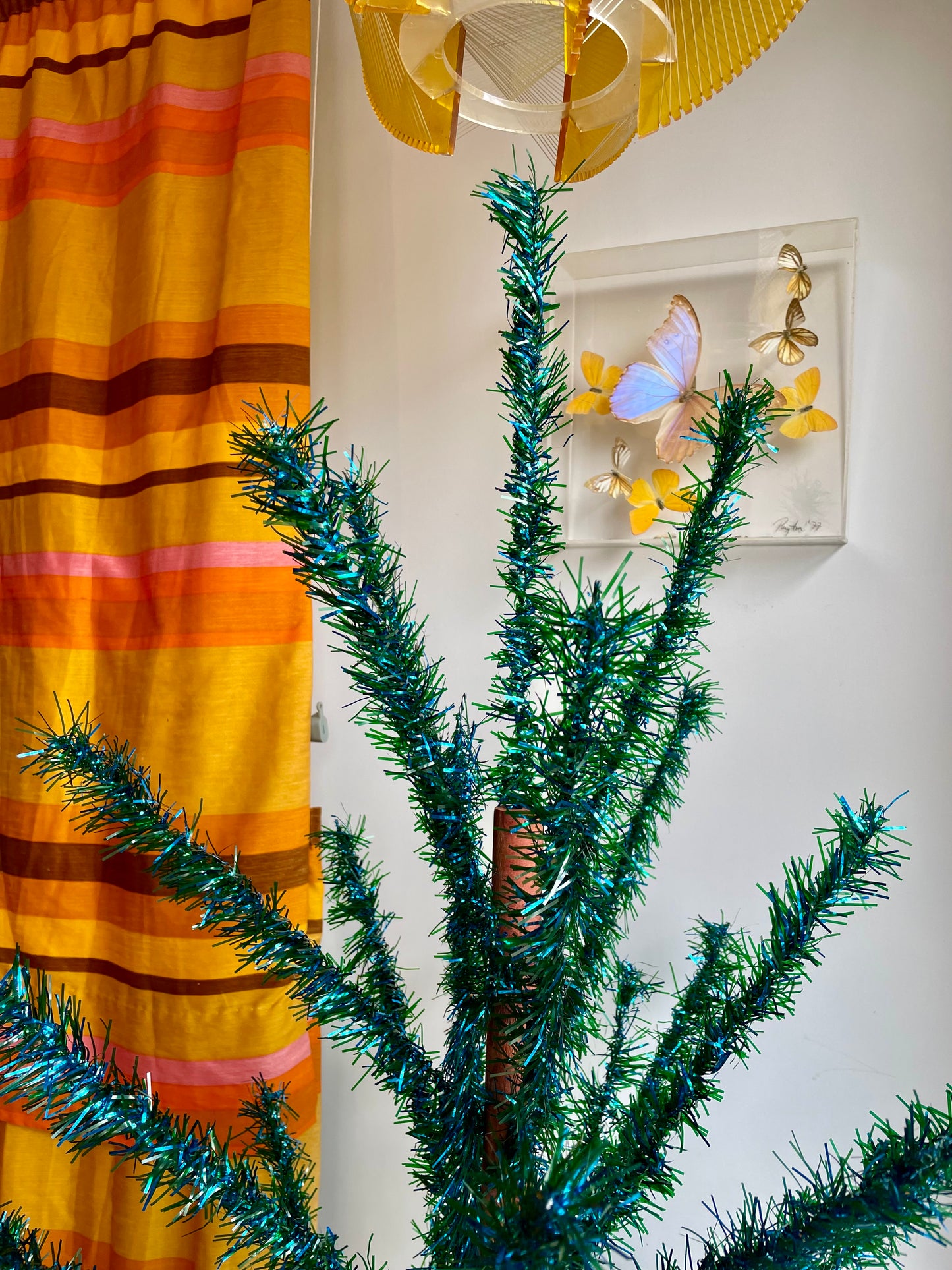 Bourbon Street - Retro blue and green faux Christmas tree - midcentury modern sparkly Xmas tree