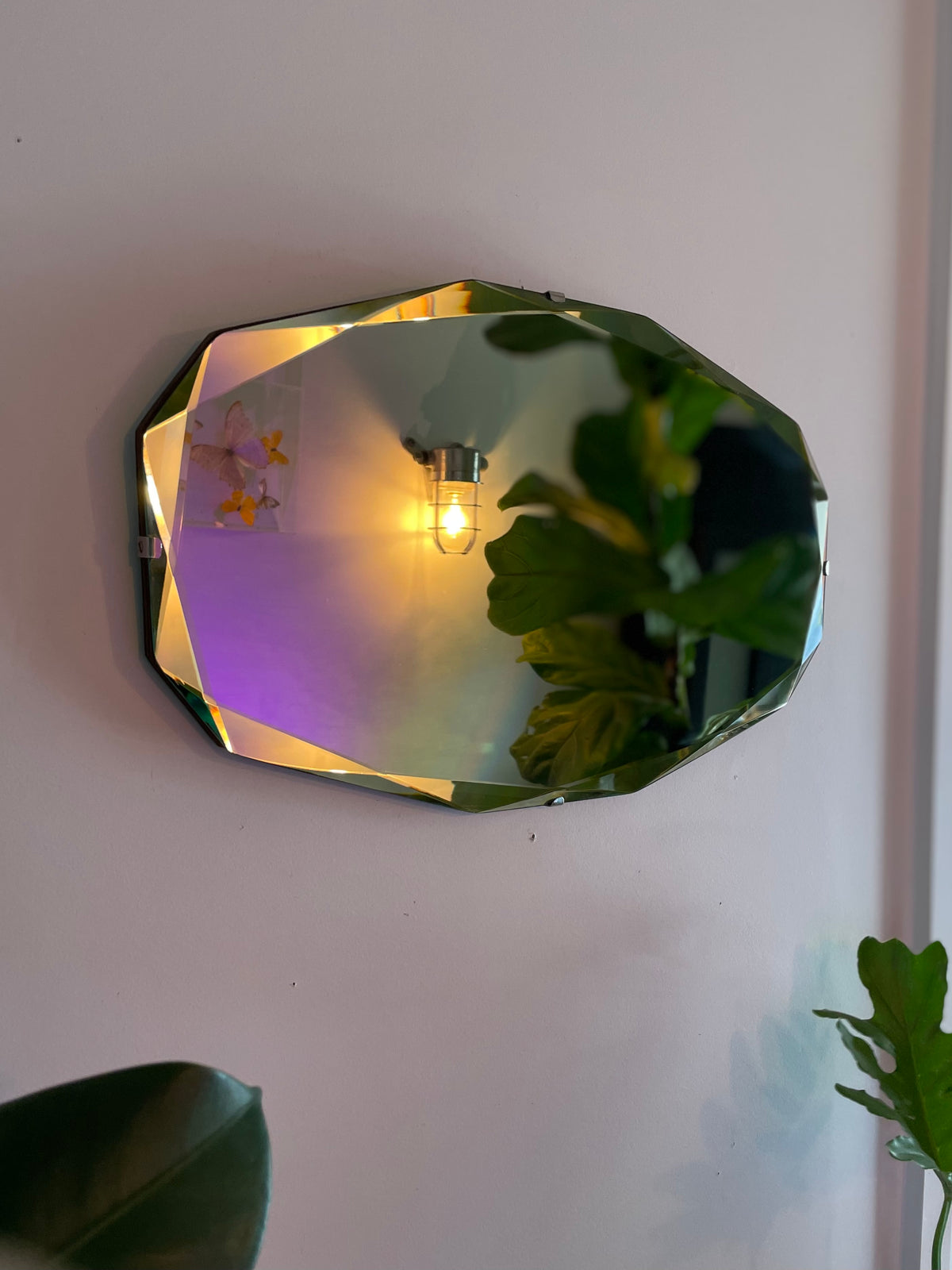 Art deco mirror with diamond faceted beveled edges and 12 sides - horizontal