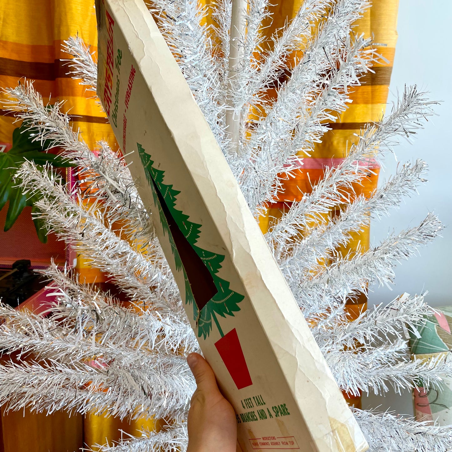 Swan Lake - feathery silver and white vintage 4 foot Christmas tree - midcentury modern tinsel xmas tree