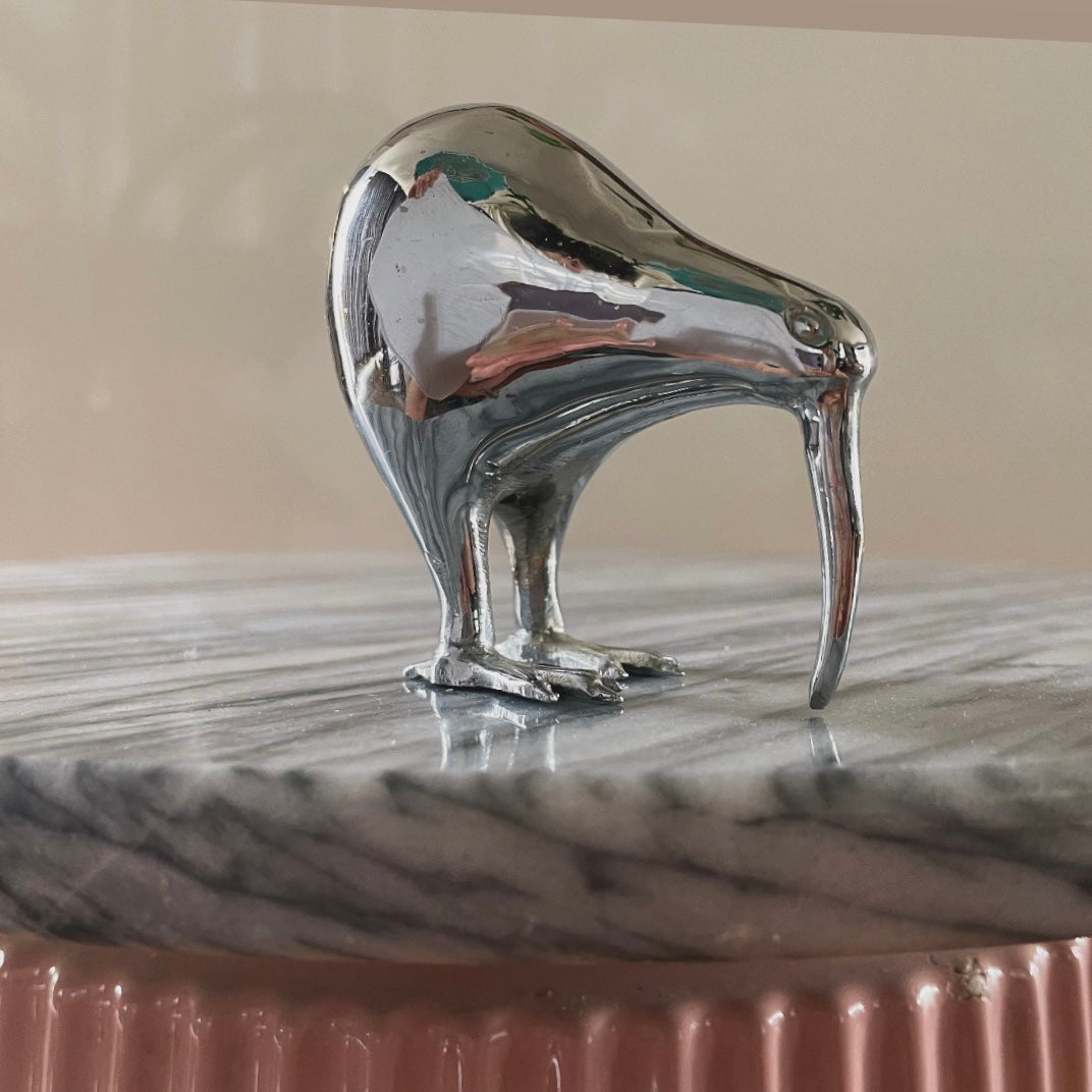 Vintage silver kiwi bird - New Zealand metal kiwi figurine / paperweight statue
