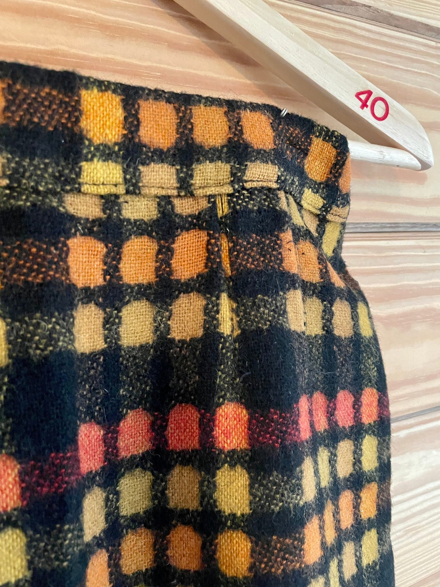 Bold patterned vintage wool pencil skirt - orange, yellow & black - F-11