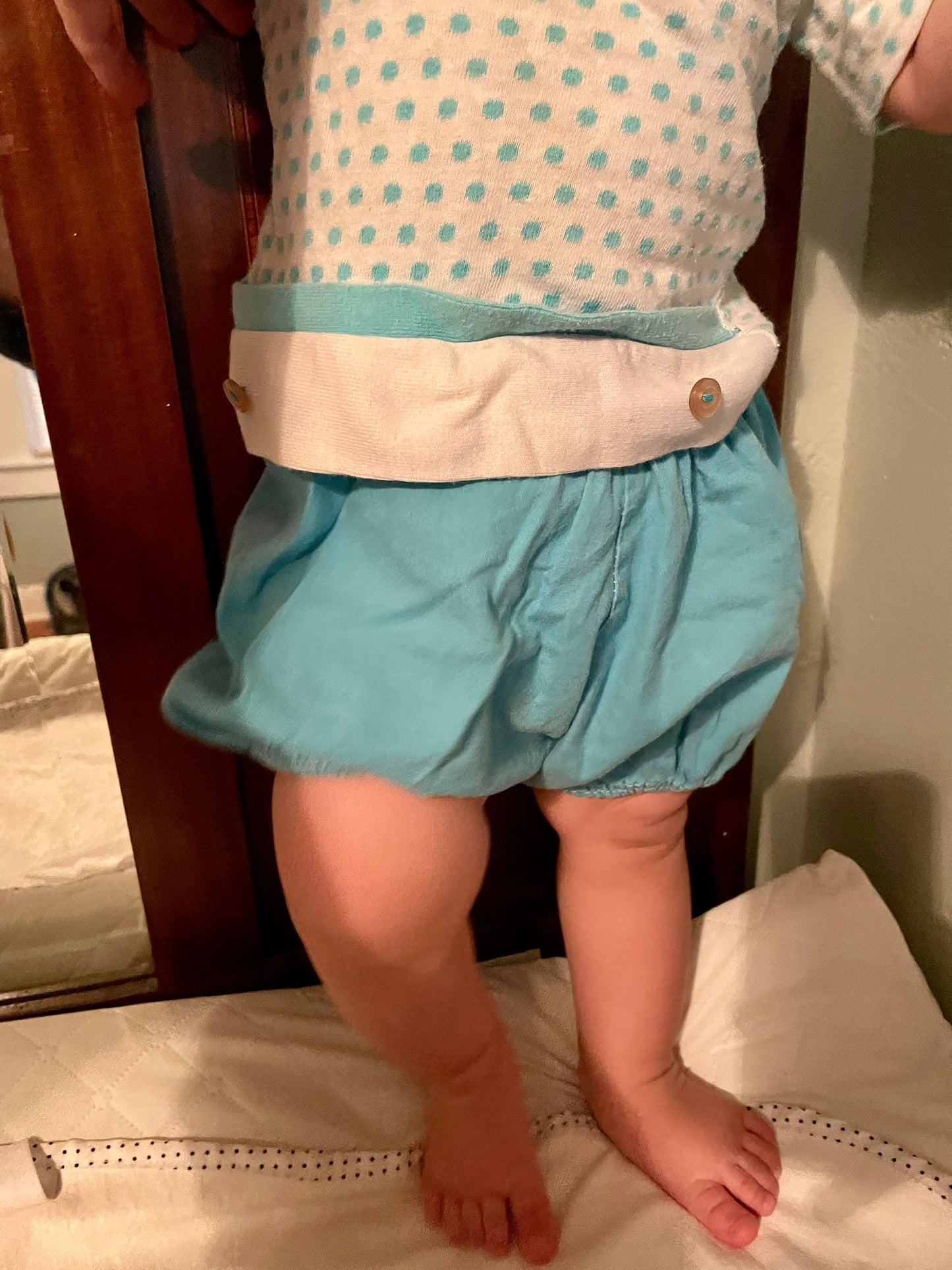 Vintage 6-10 months old blue outfit set - baby bloomers and top