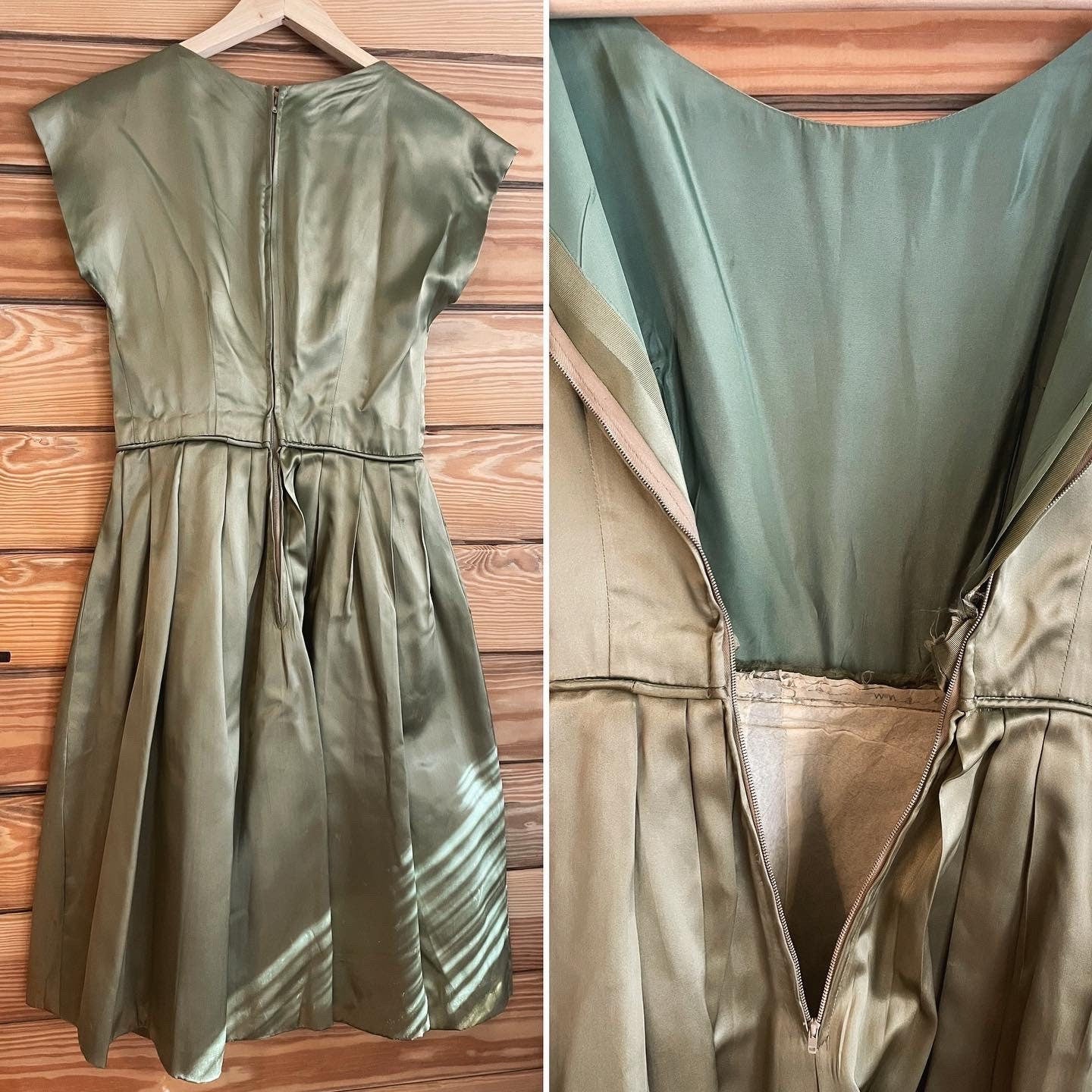 Gorgeous vintage satin dress with rose details - from New Zealand - F-48