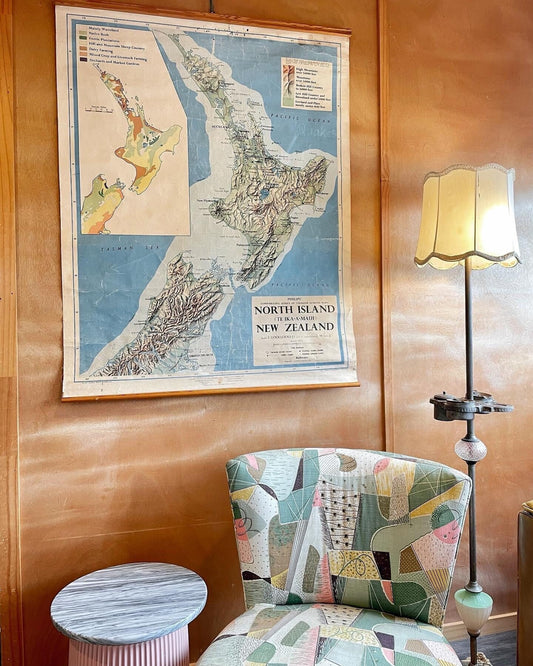 Large vintage hanging map of New Zealand - North Island chart