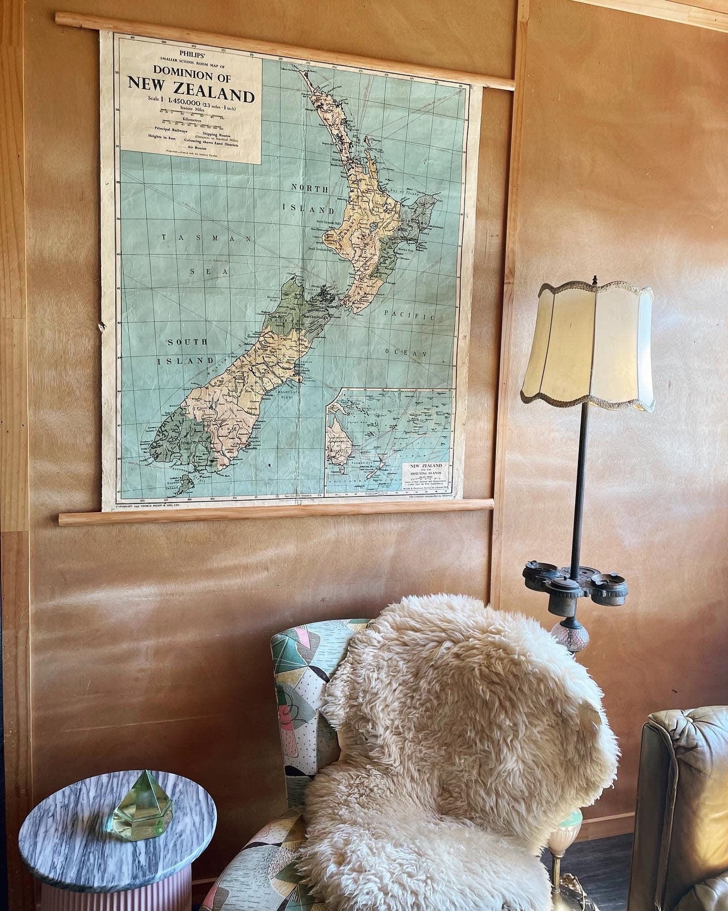 Rare 1957 large schoolroom map of New Zealand - pull down canvas chart