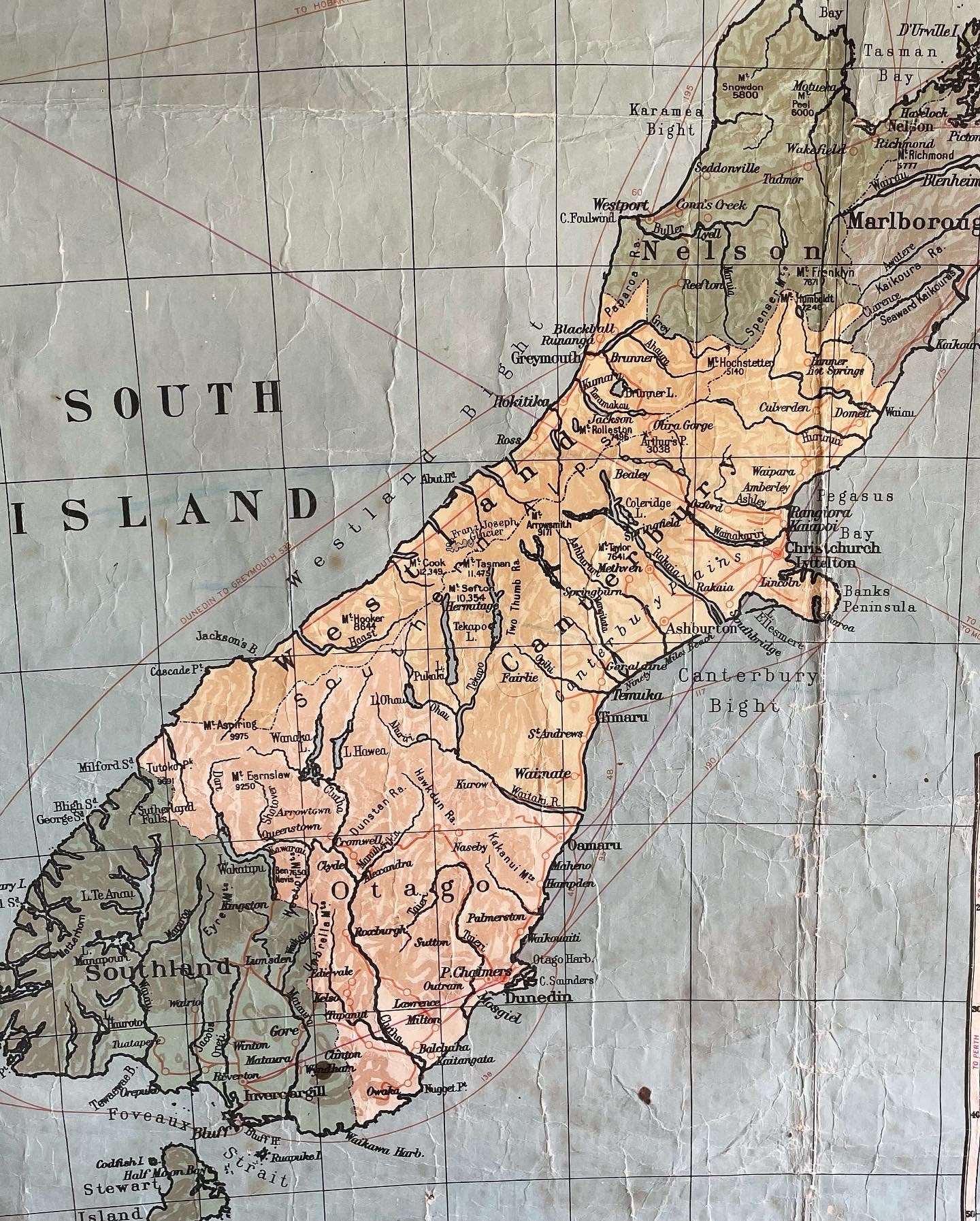 Rare 1957 large schoolroom map of New Zealand - pull down canvas chart