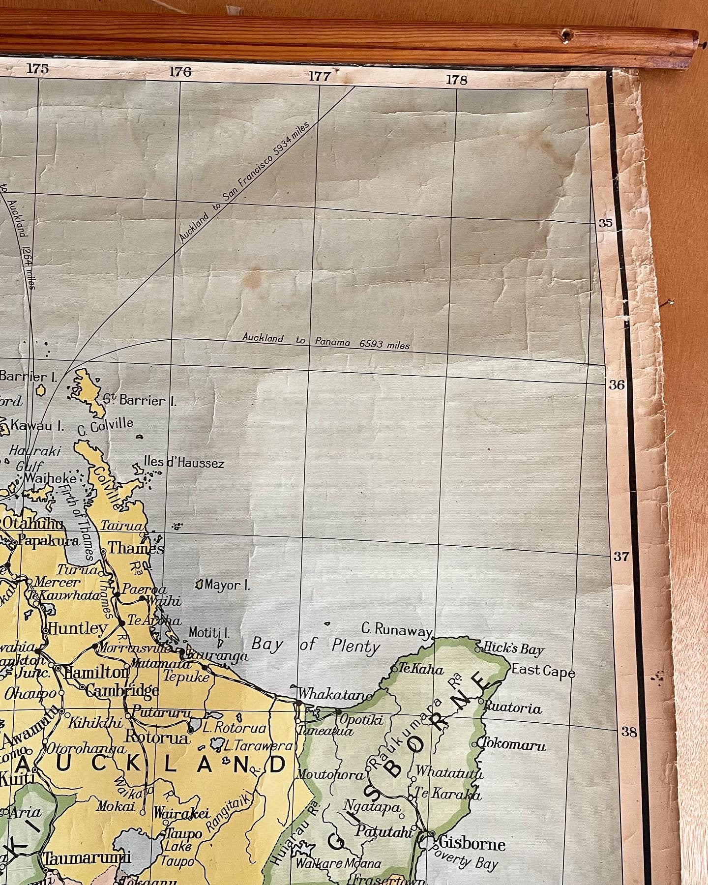 Antique 1953 large map of New Zealand - authentic pull down canvas map