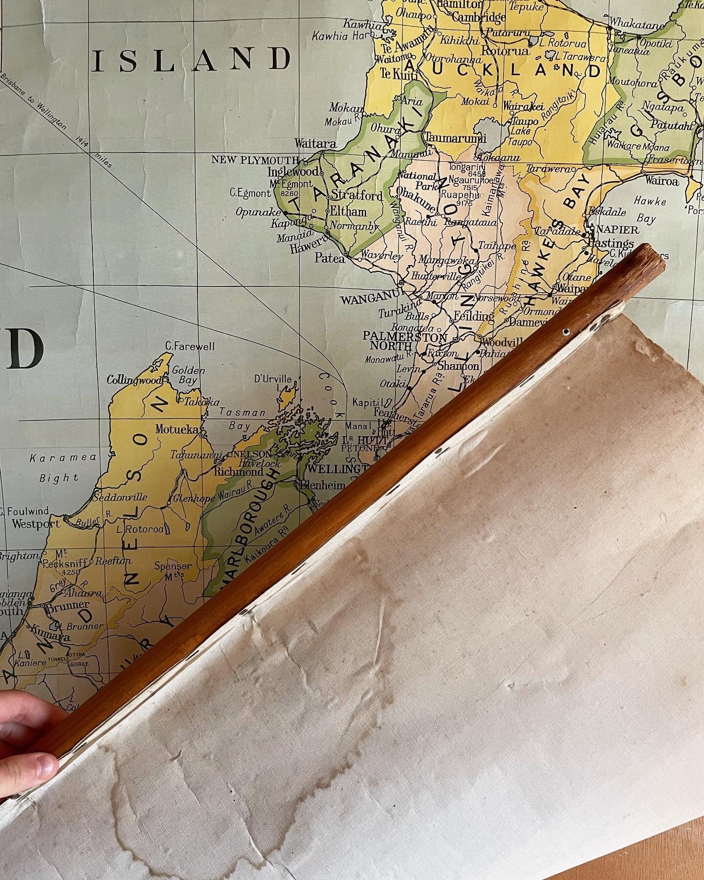 Antique 1953 large map of New Zealand - authentic pull down canvas map