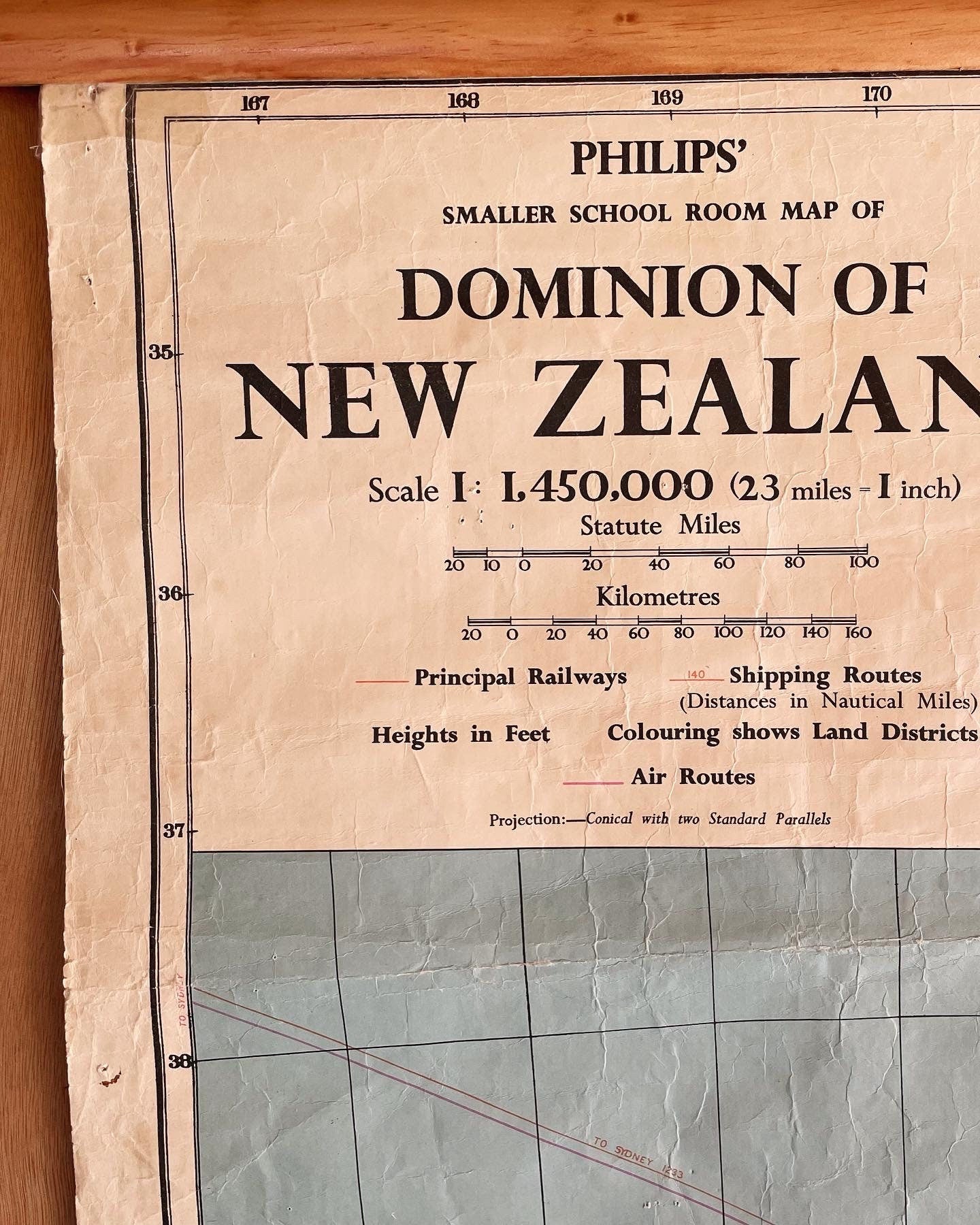 Rare 1957 large schoolroom map of New Zealand - pull down canvas chart