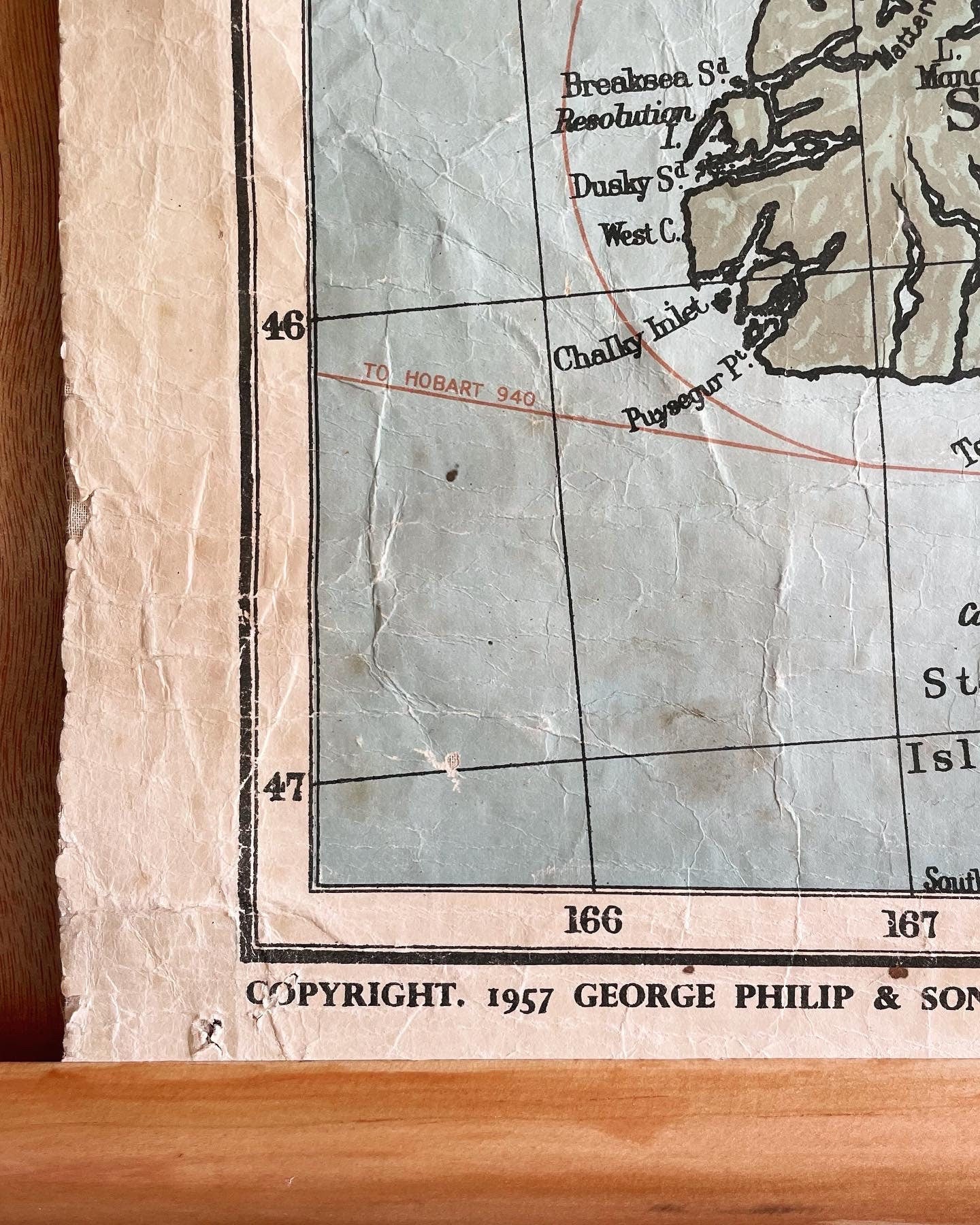Rare 1957 large schoolroom map of New Zealand - pull down canvas chart