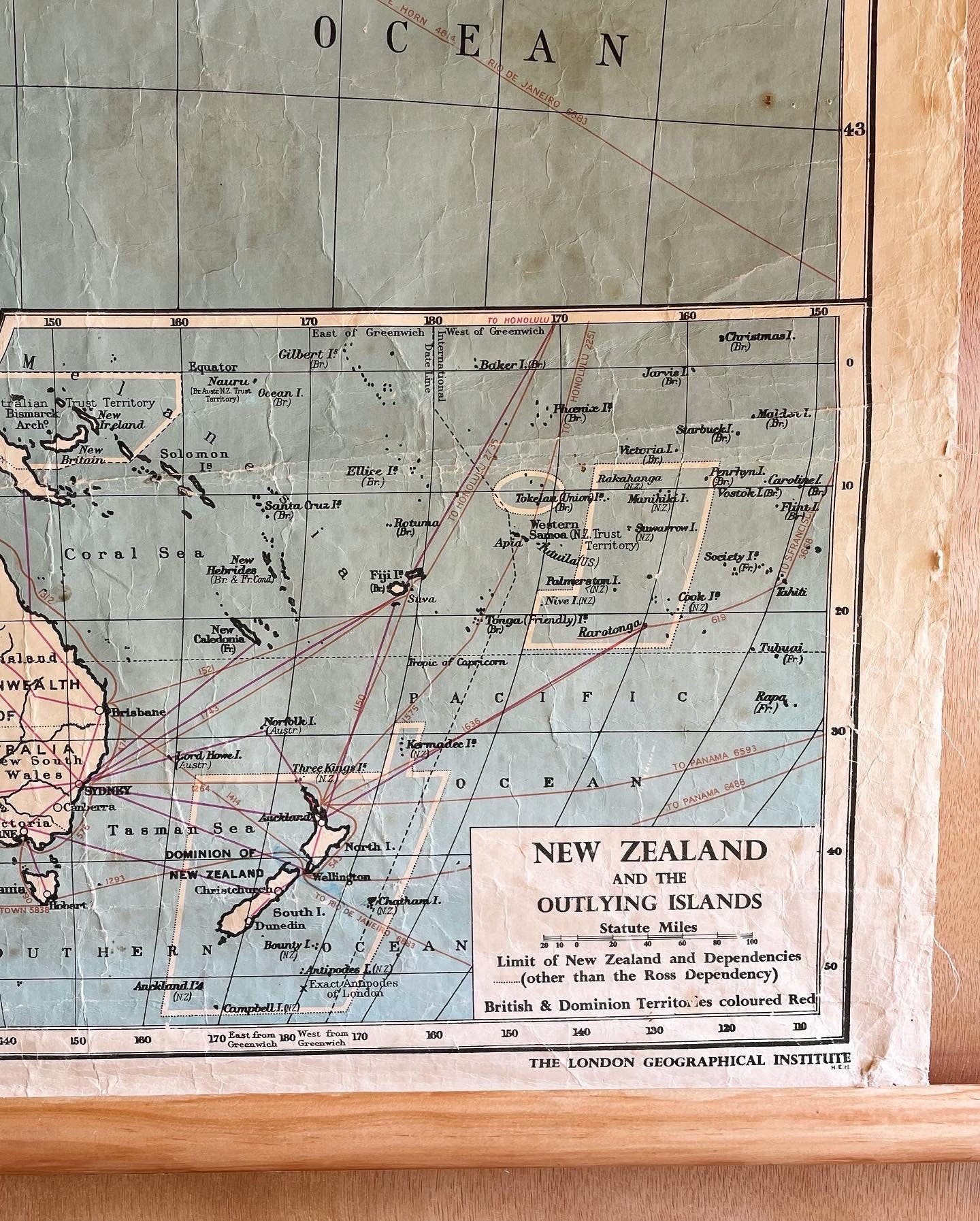 Rare 1957 large schoolroom map of New Zealand - pull down canvas chart