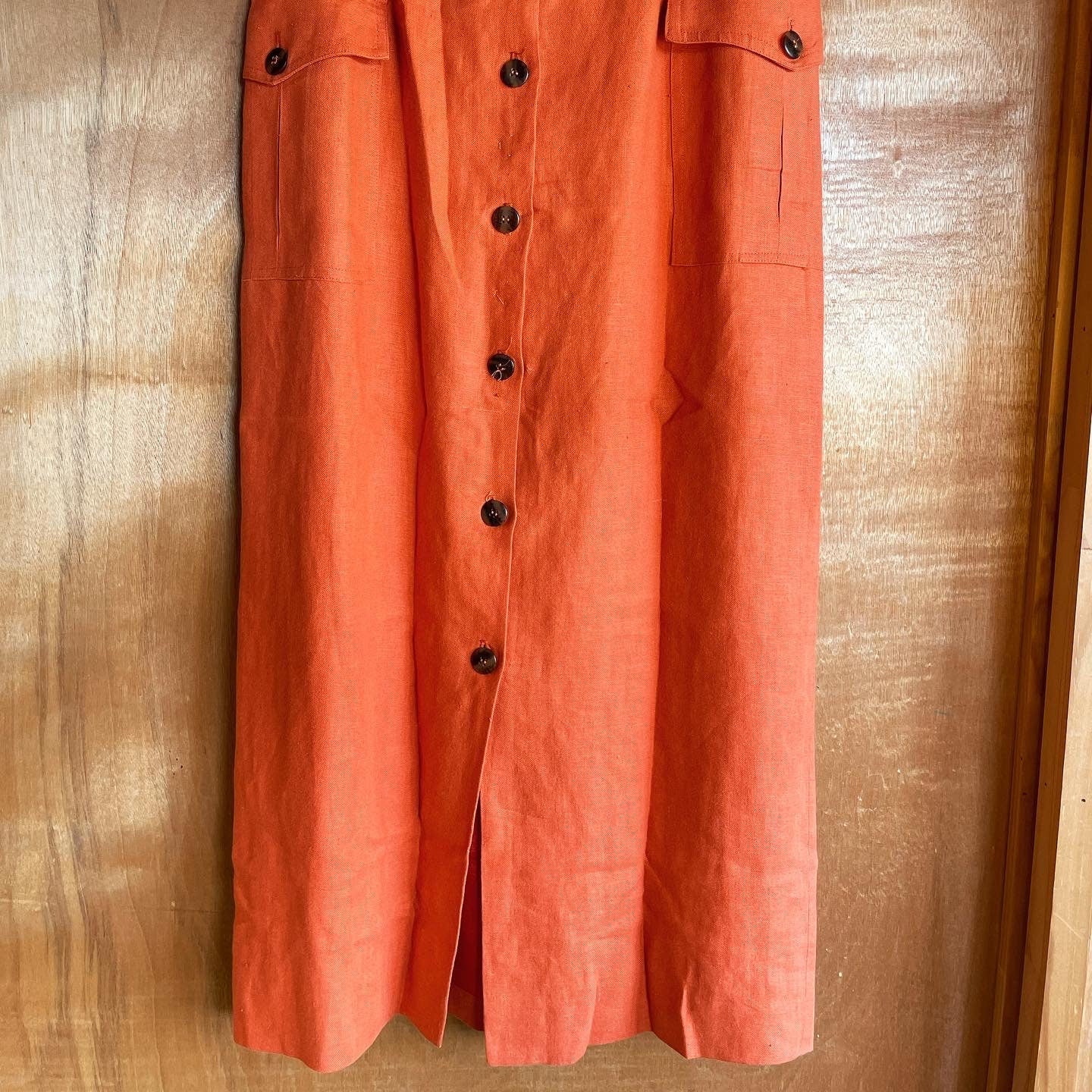 The Riviera Skirt - vintage tangerine linen maxi skirt / button down