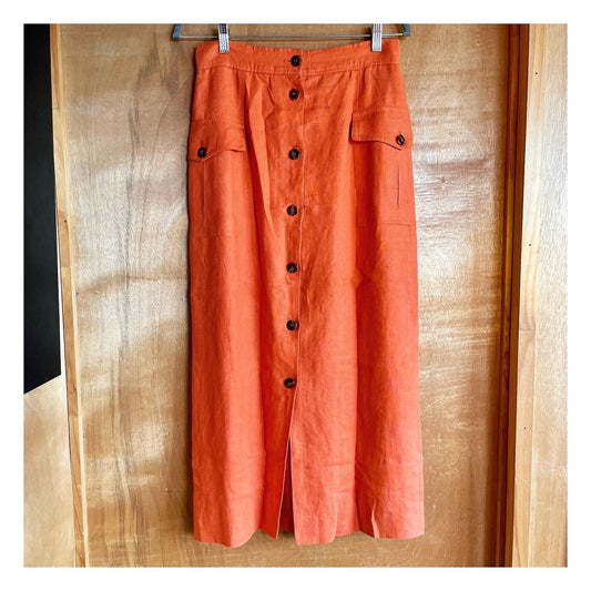 The Riviera Skirt - vintage tangerine linen maxi skirt / button down