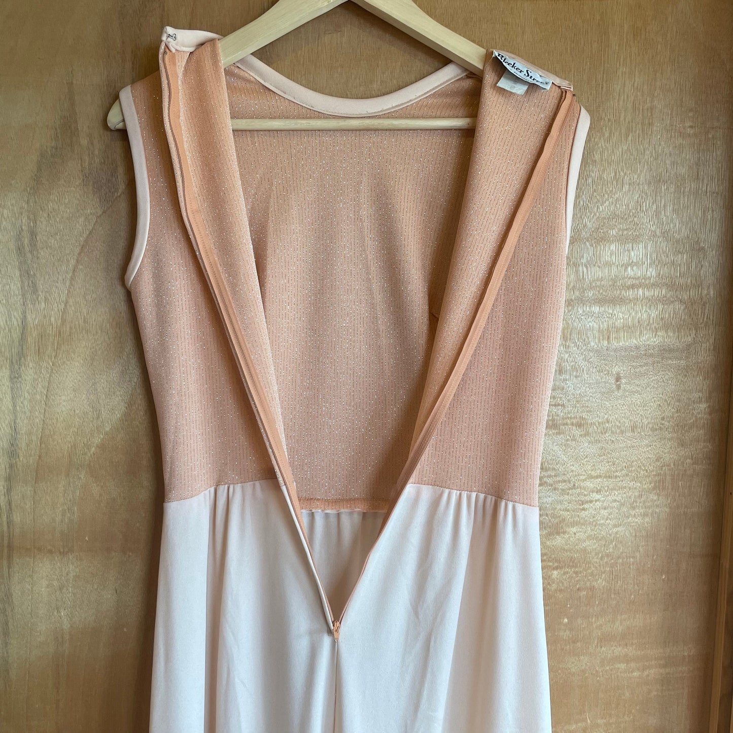 Peachy Keen - vintage sleeveless maxi dress with silver metallic threading