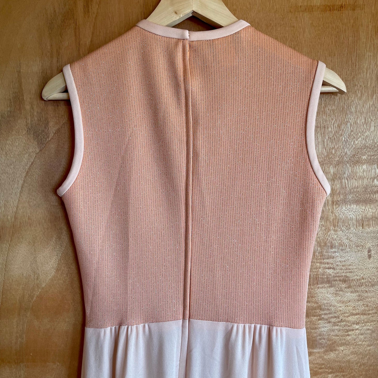 Peachy Keen - vintage sleeveless maxi dress with silver metallic threading