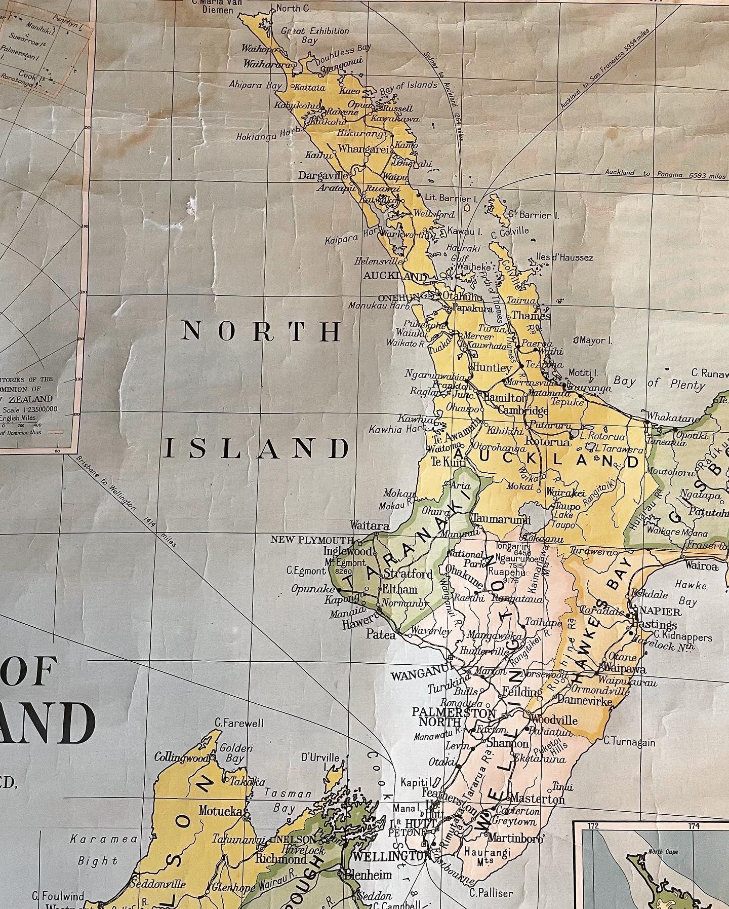 Antique 1953 large map of New Zealand - authentic pull down canvas map