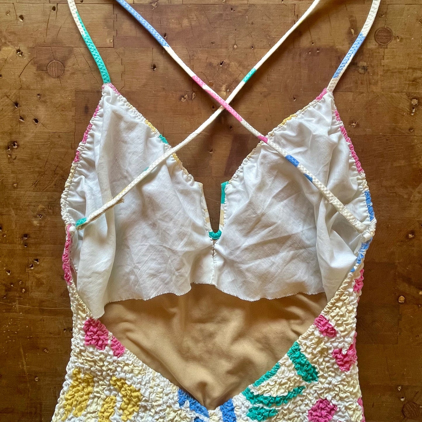 Beach Barbie - 1980s abstract print ruched swimsuit - vintage  one piece bathing suit