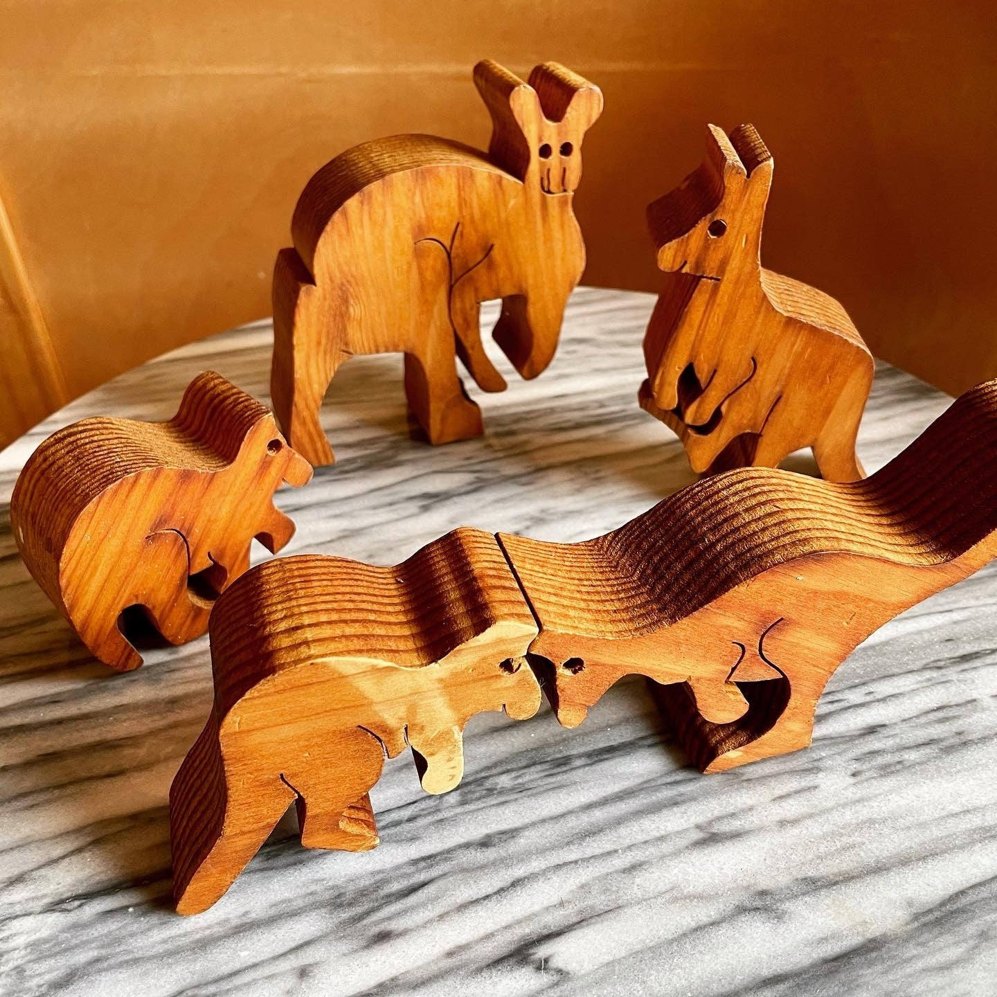 Wooden family of kangaroo toys from Australia - Waldorf, Montessori, Lamaze balancing toddler toy