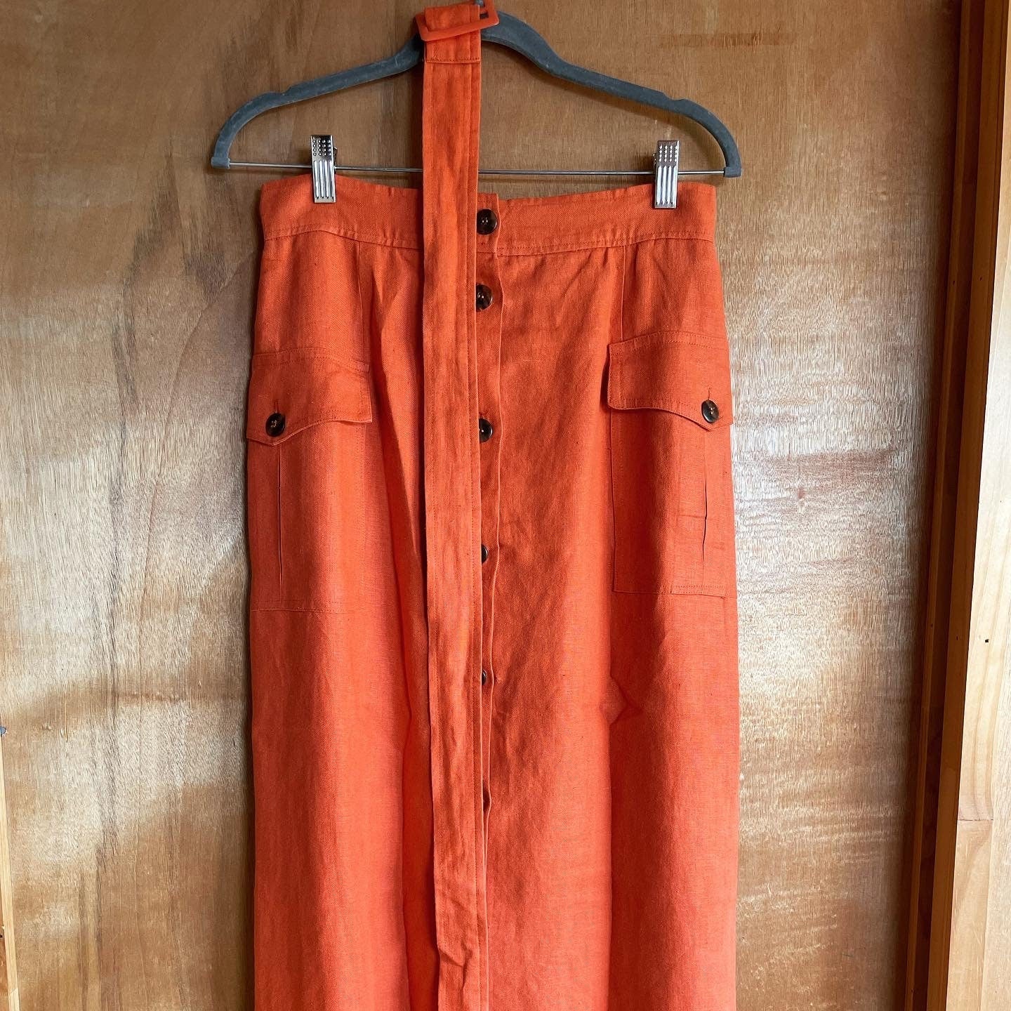 The Riviera Skirt - vintage tangerine linen maxi skirt / button down