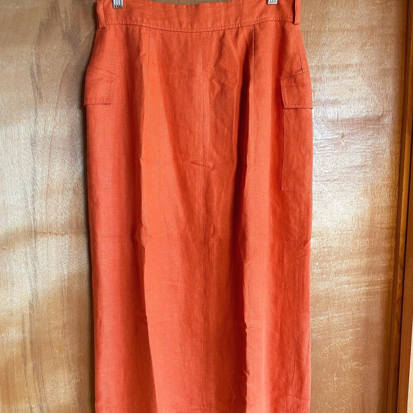 The Riviera Skirt - vintage tangerine linen maxi skirt / button down