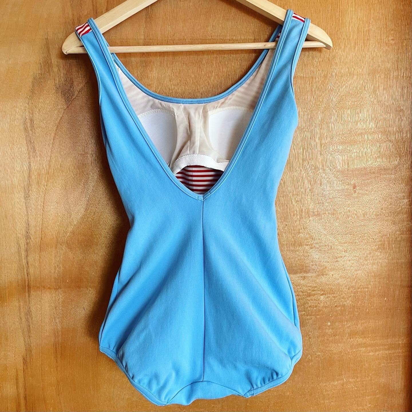 Vintage 1960s red white & baby blue sailor swimsuit - retro pinup one piece