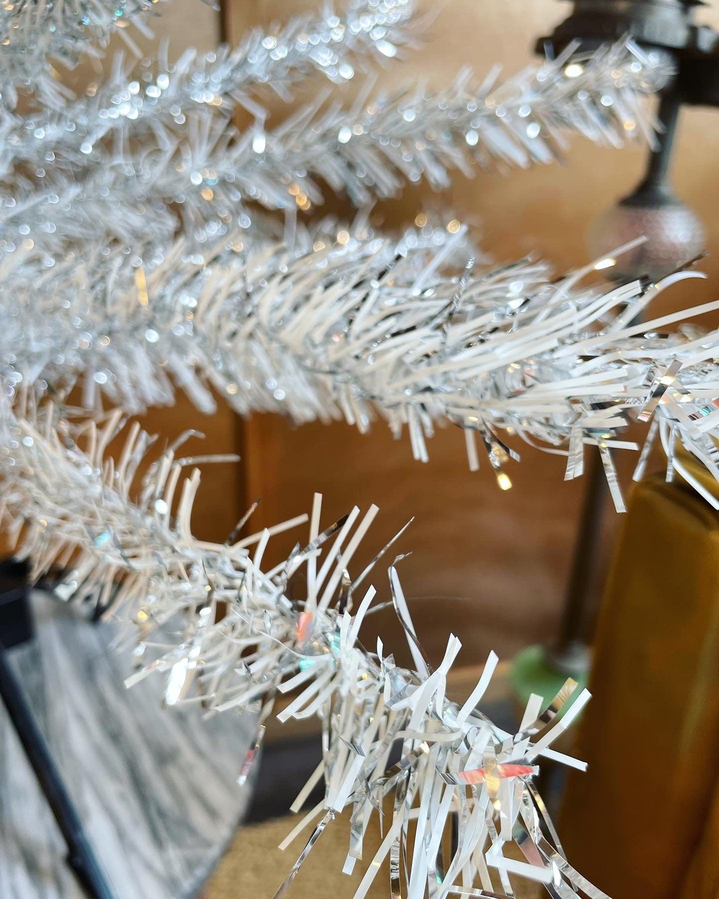 PENDING - Vintage sparkly silver & white Christmas tree - midcentury modern aluminum xmas tree