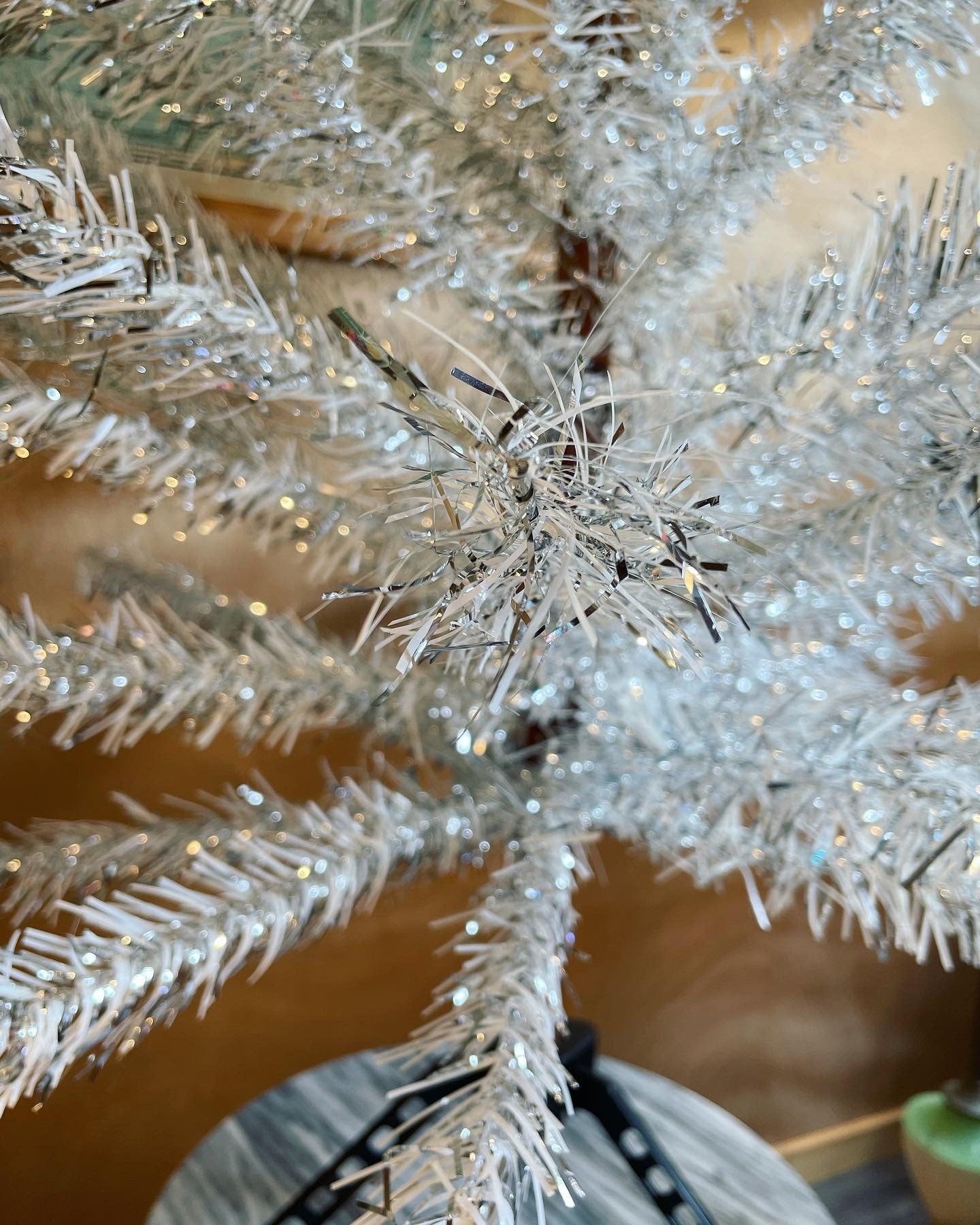 PENDING - Vintage sparkly silver & white Christmas tree - midcentury modern aluminum xmas tree