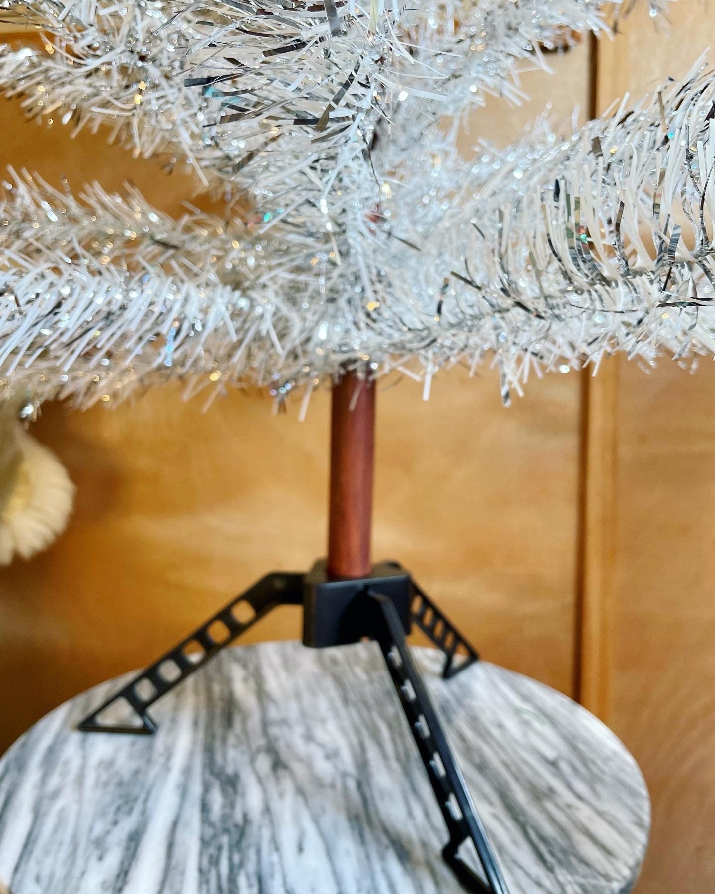 PENDING - Vintage sparkly silver & white Christmas tree - midcentury modern aluminum xmas tree