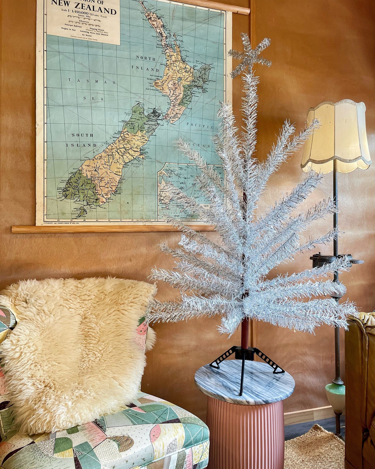 PENDING - Vintage sparkly silver & white Christmas tree - midcentury modern aluminum xmas tree