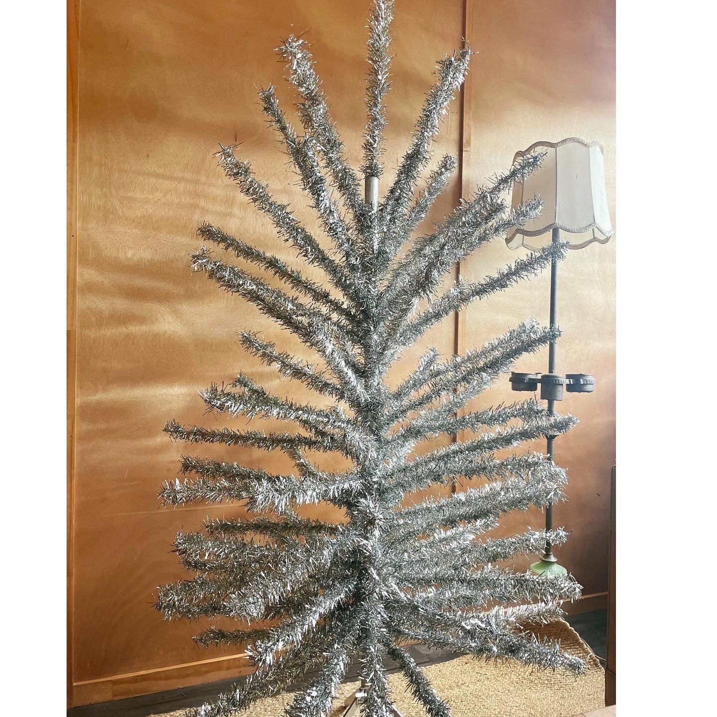 6' tall Silver aluminum sparkler tree - large midcentury modern tinsel Christmas tree