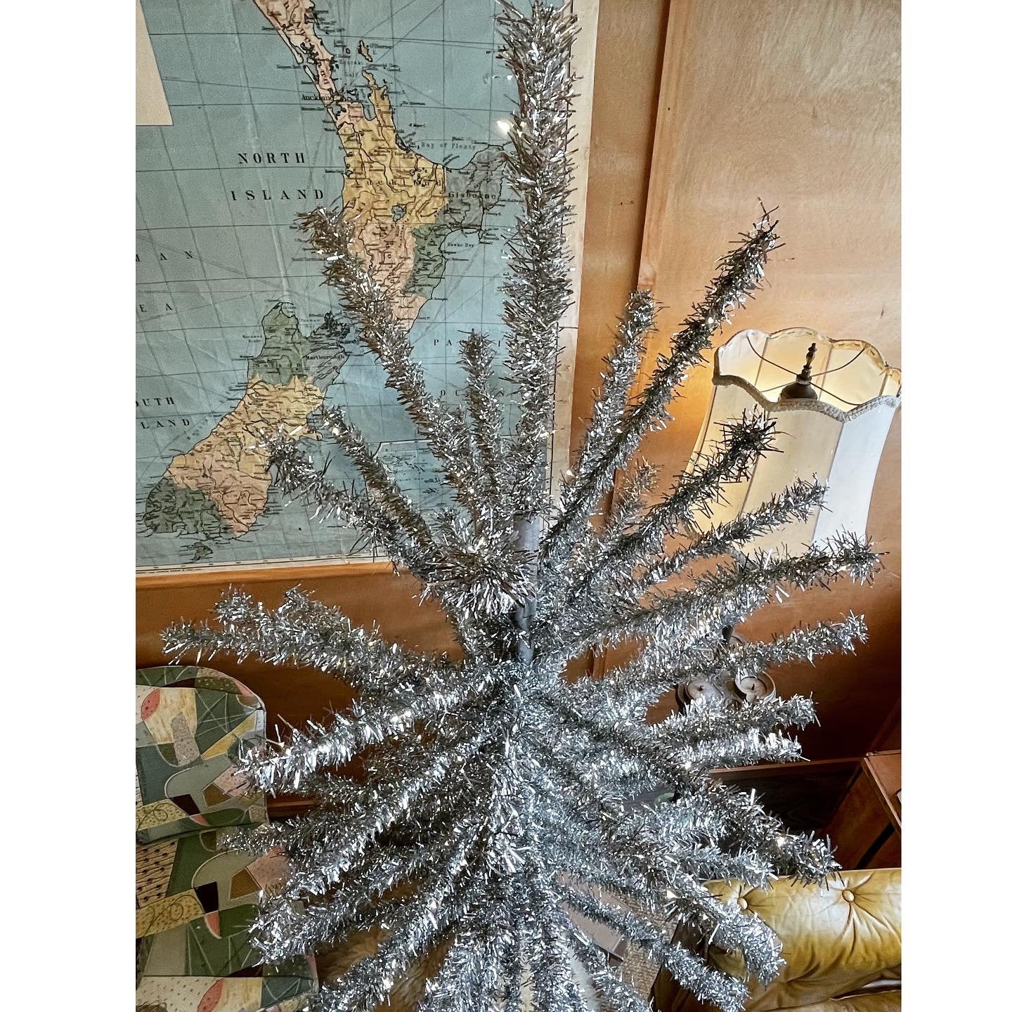 6' tall Silver aluminum sparkler tree - large midcentury modern tinsel Christmas tree