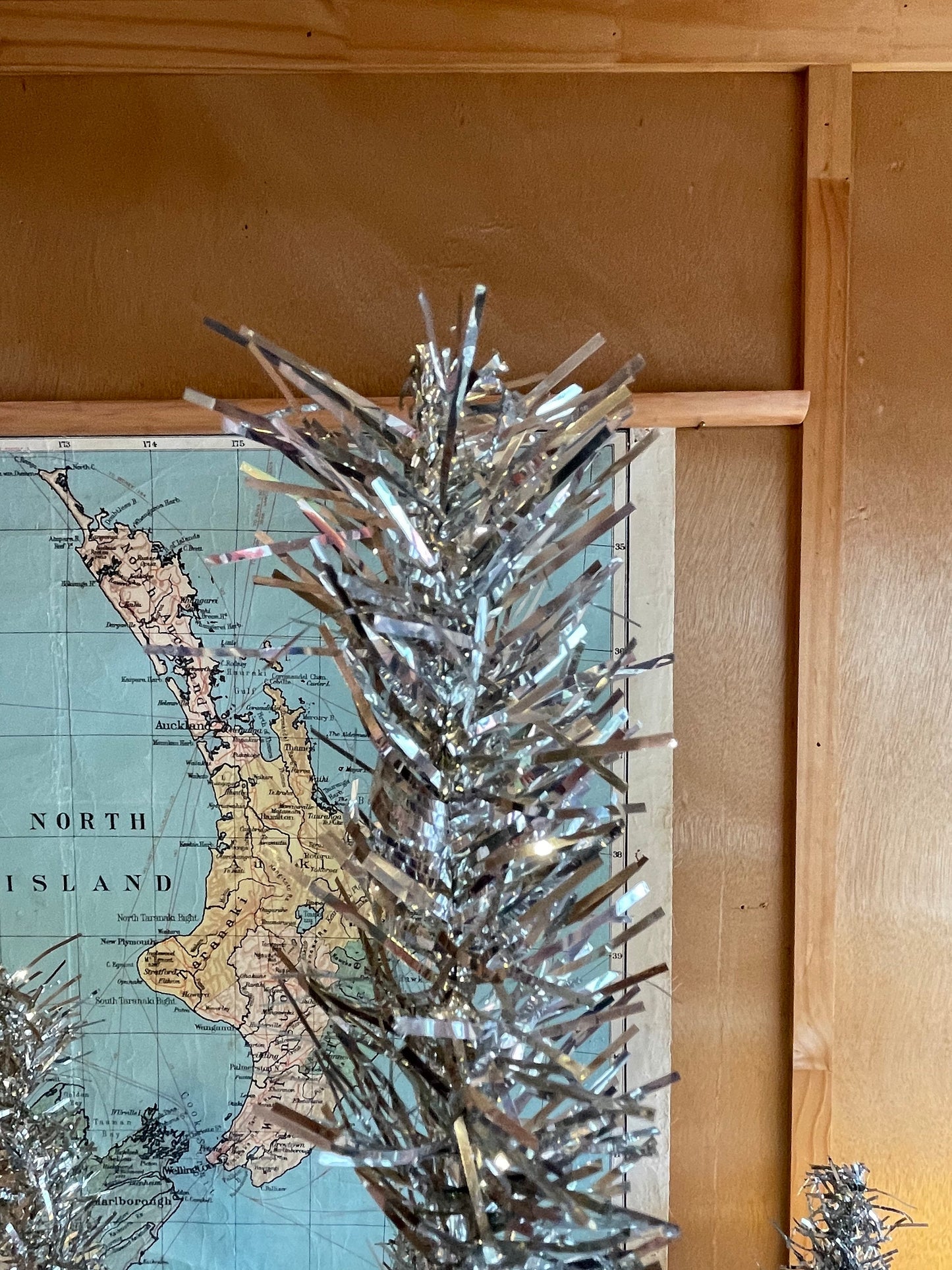 6' tall Silver aluminum sparkler tree - large midcentury modern tinsel Christmas tree