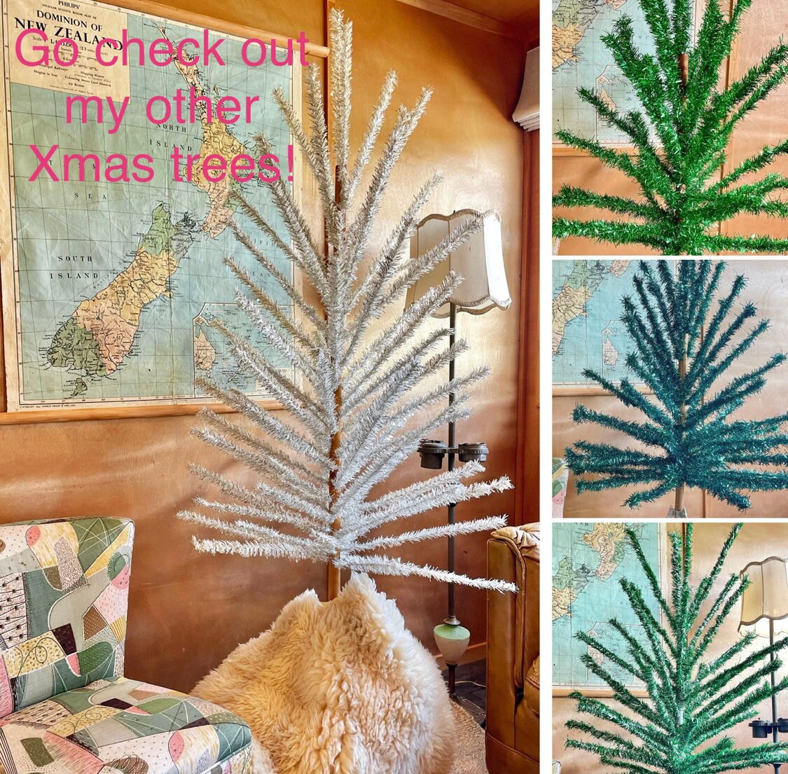 6' tall Silver aluminum sparkler tree - large midcentury modern tinsel Christmas tree