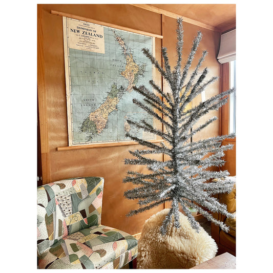 6' tall Silver aluminum sparkler tree - large midcentury modern tinsel Christmas tree