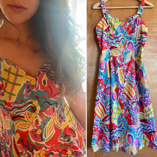 Vintage tropical print dress from New Zealand