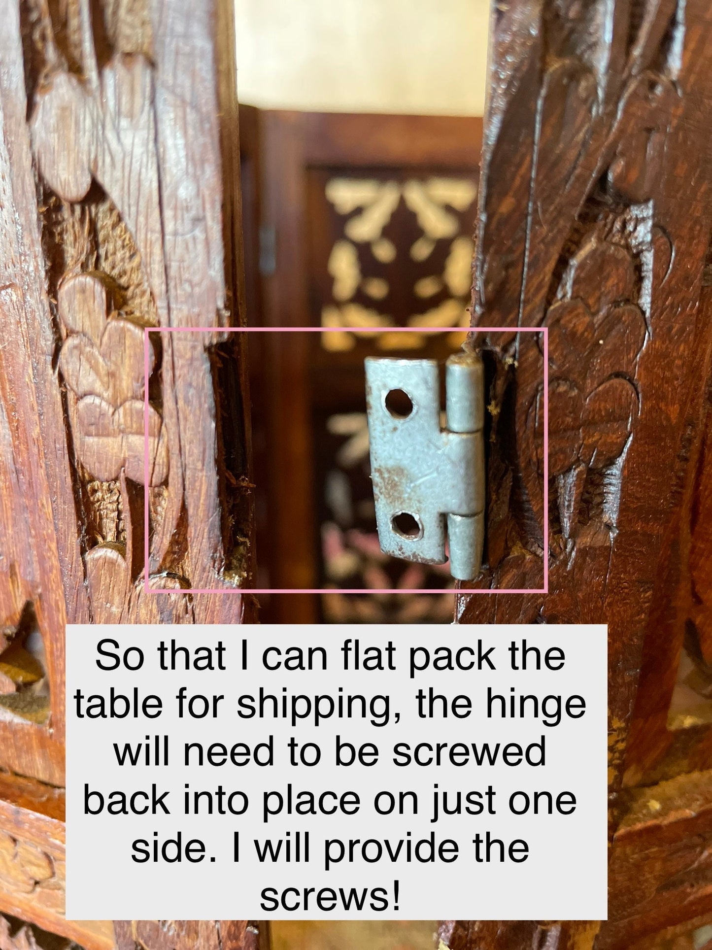 Octagonal hand-carved side table from India with bone inlay