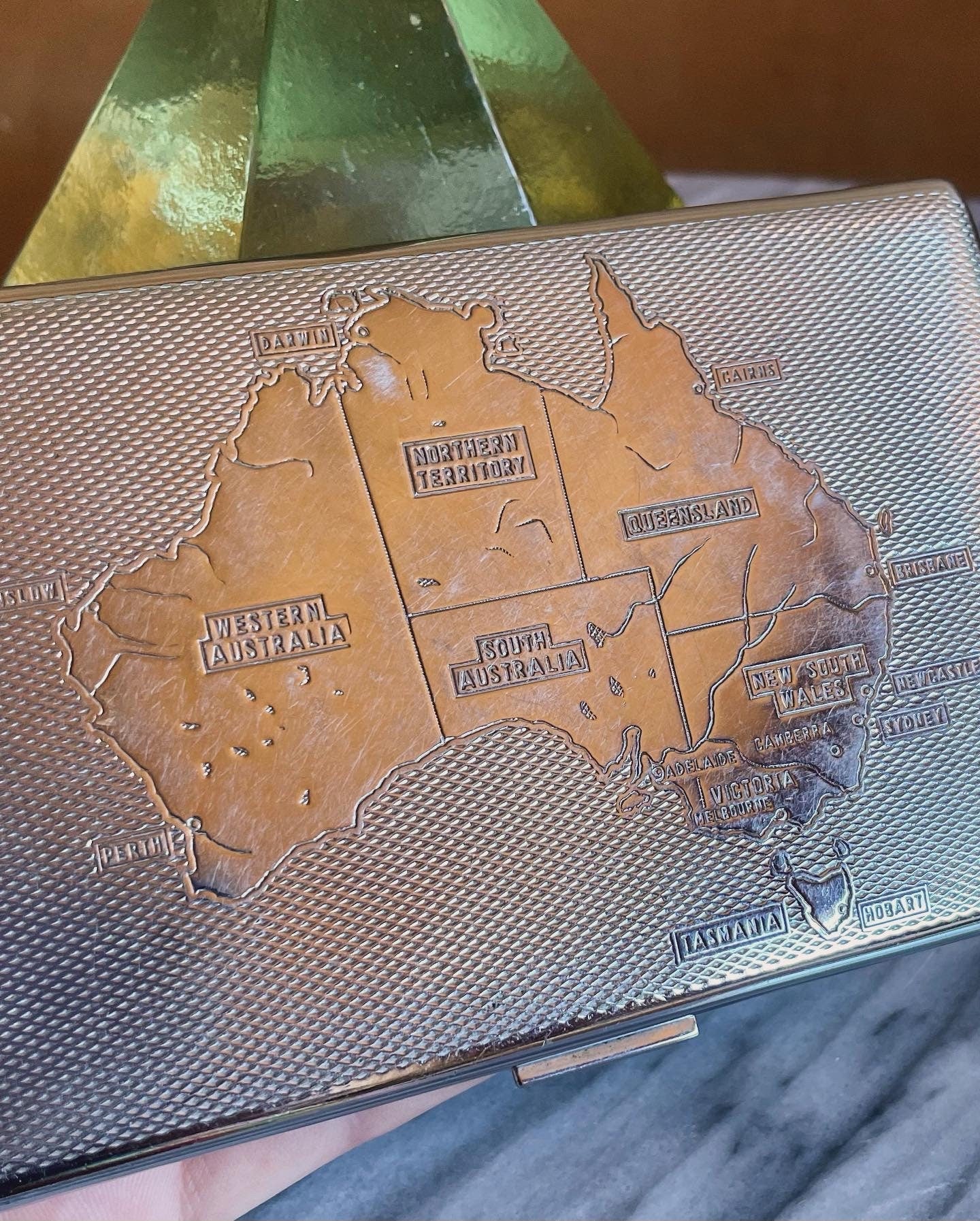 Vintage Australia map engraved cigarette case / metal wallet