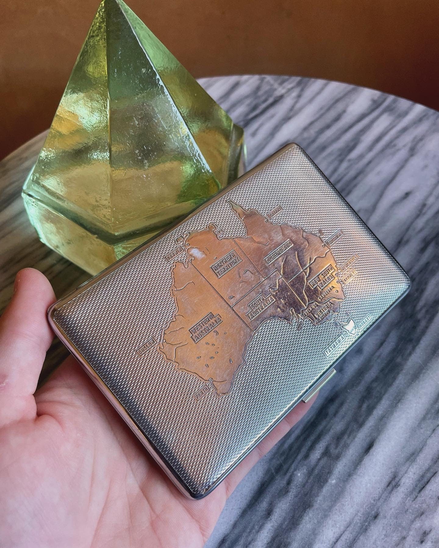 Vintage Australia map engraved cigarette case / metal wallet